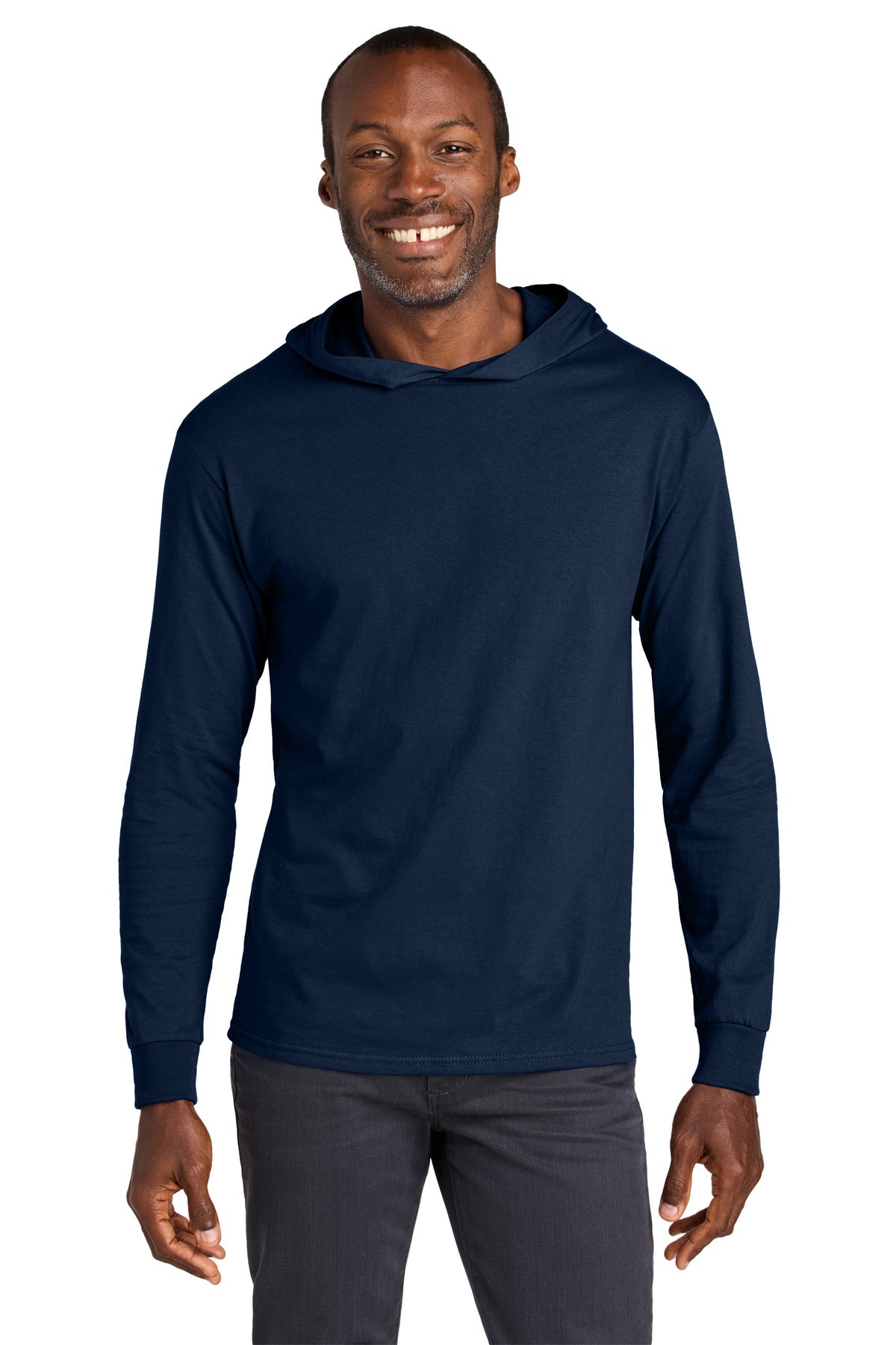 Jerzees Classics Unisex Cotton Long Sleeve Hooded T-Shirt 363LH in J. Navy