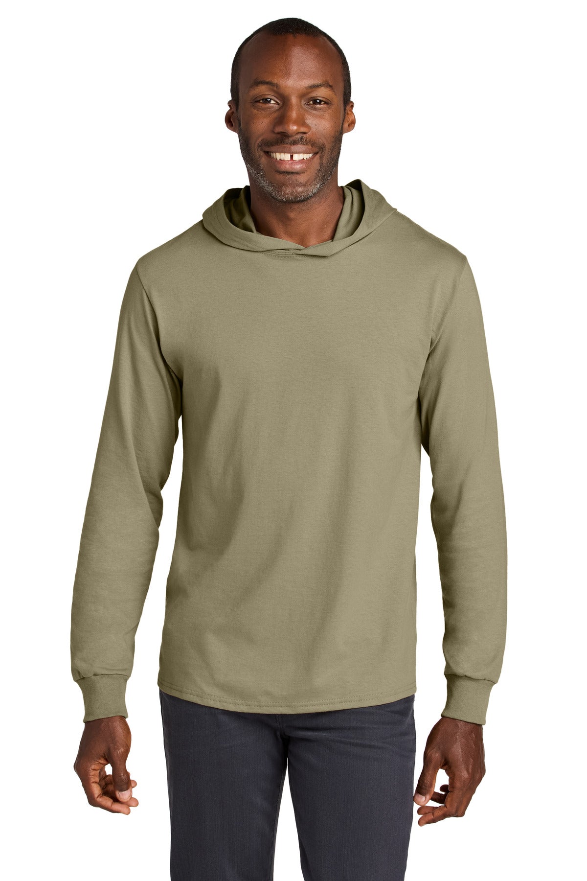 Jerzees Classics Unisex Cotton Long Sleeve Hooded T-Shirt 363LH in Khaki