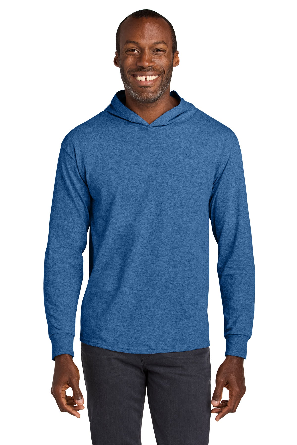 Jerzees Classics Unisex Cotton Long Sleeve Hooded T-Shirt 363LH in Retro Heather Royal