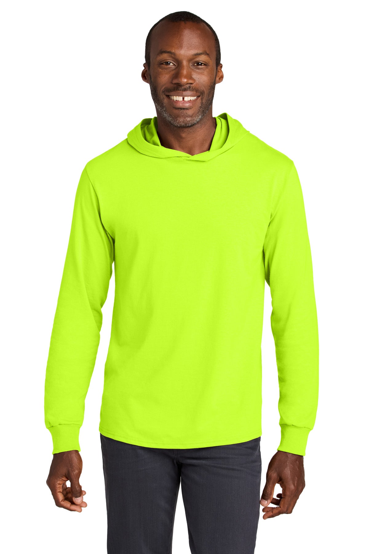 Jerzees Classics Unisex Cotton Long Sleeve Hooded T-Shirt 363LH in Safety Green