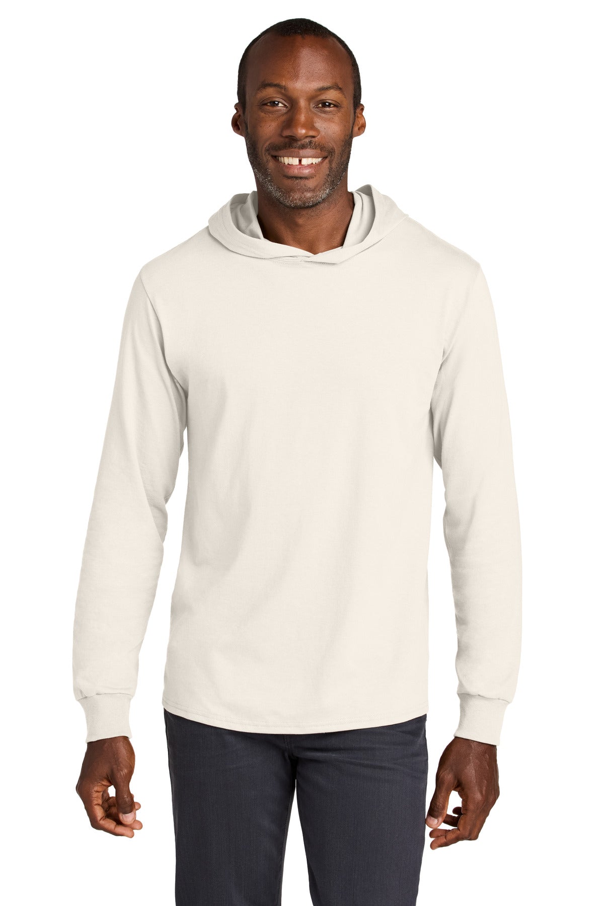 Jerzees Classics Unisex Cotton Long Sleeve Hooded T-Shirt 363LH in Sweet Cream Heather