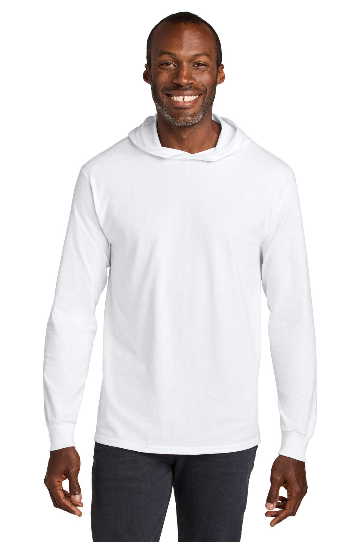 Jerzees Classics Unisex Cotton Long Sleeve Hooded T-Shirt 363LH in White