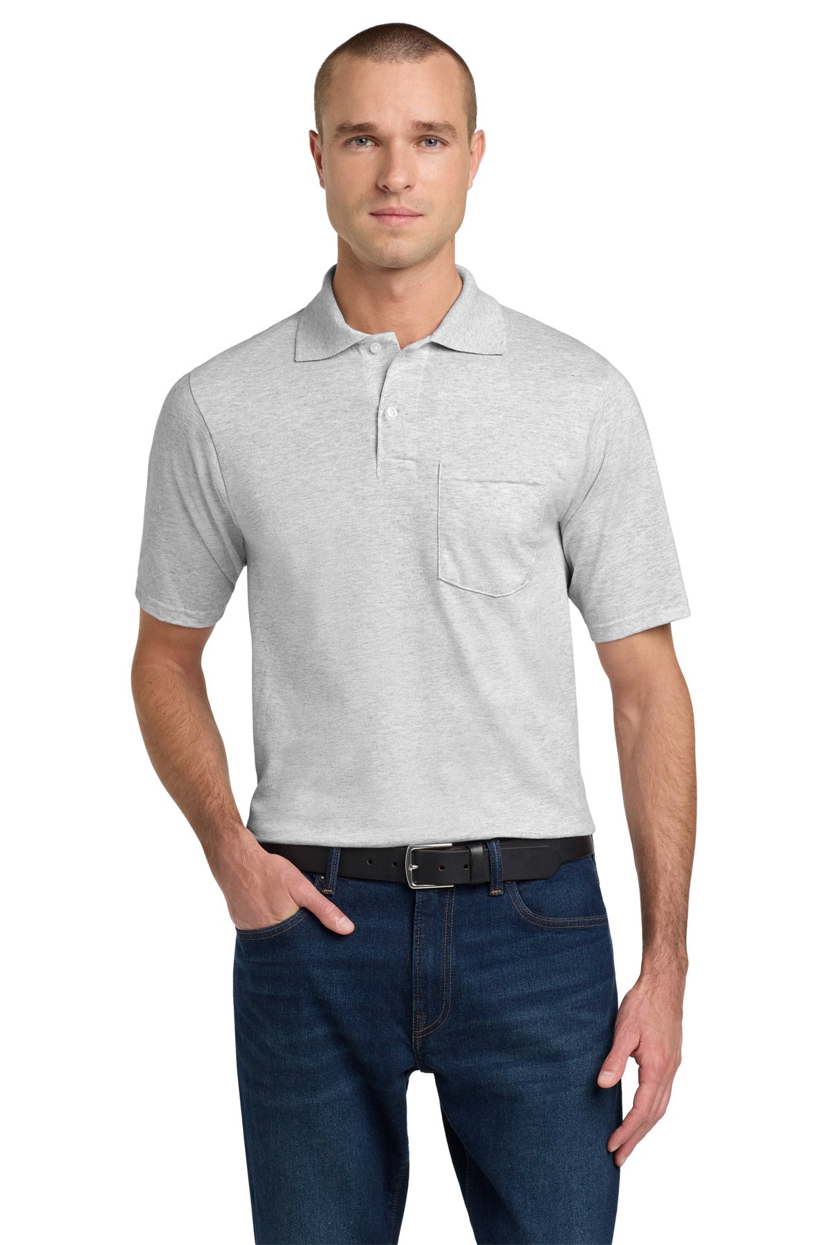 Jerzees Dri-Power Pocket Sport Shirt. 436MP in Ash