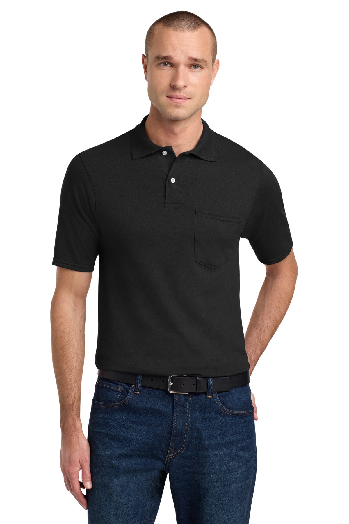 Jerzees Dri-Power Pocket Sport Shirt. 436MP in Black