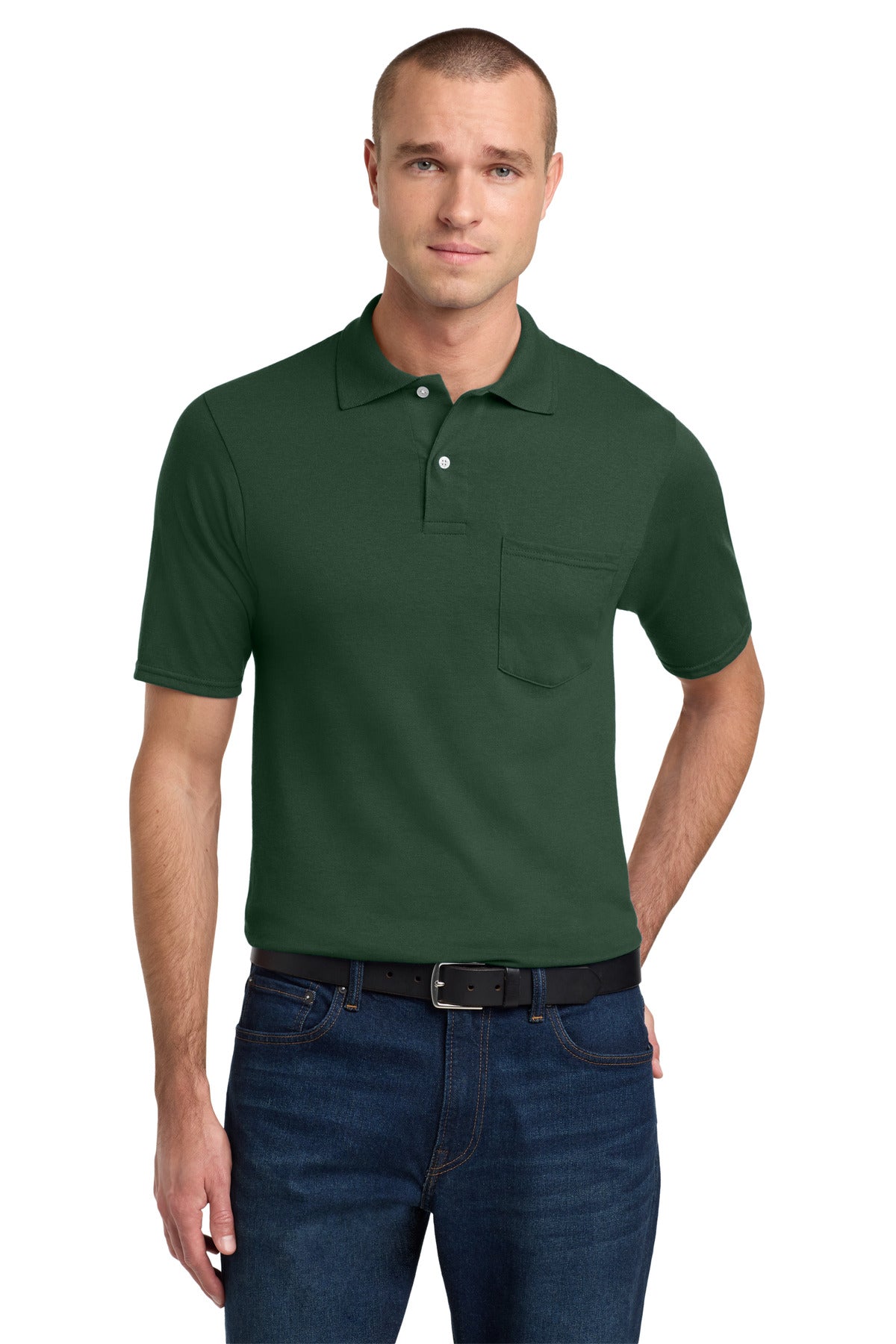 Jerzees Dri-Power Pocket Sport Shirt. 436MP in Forest Green