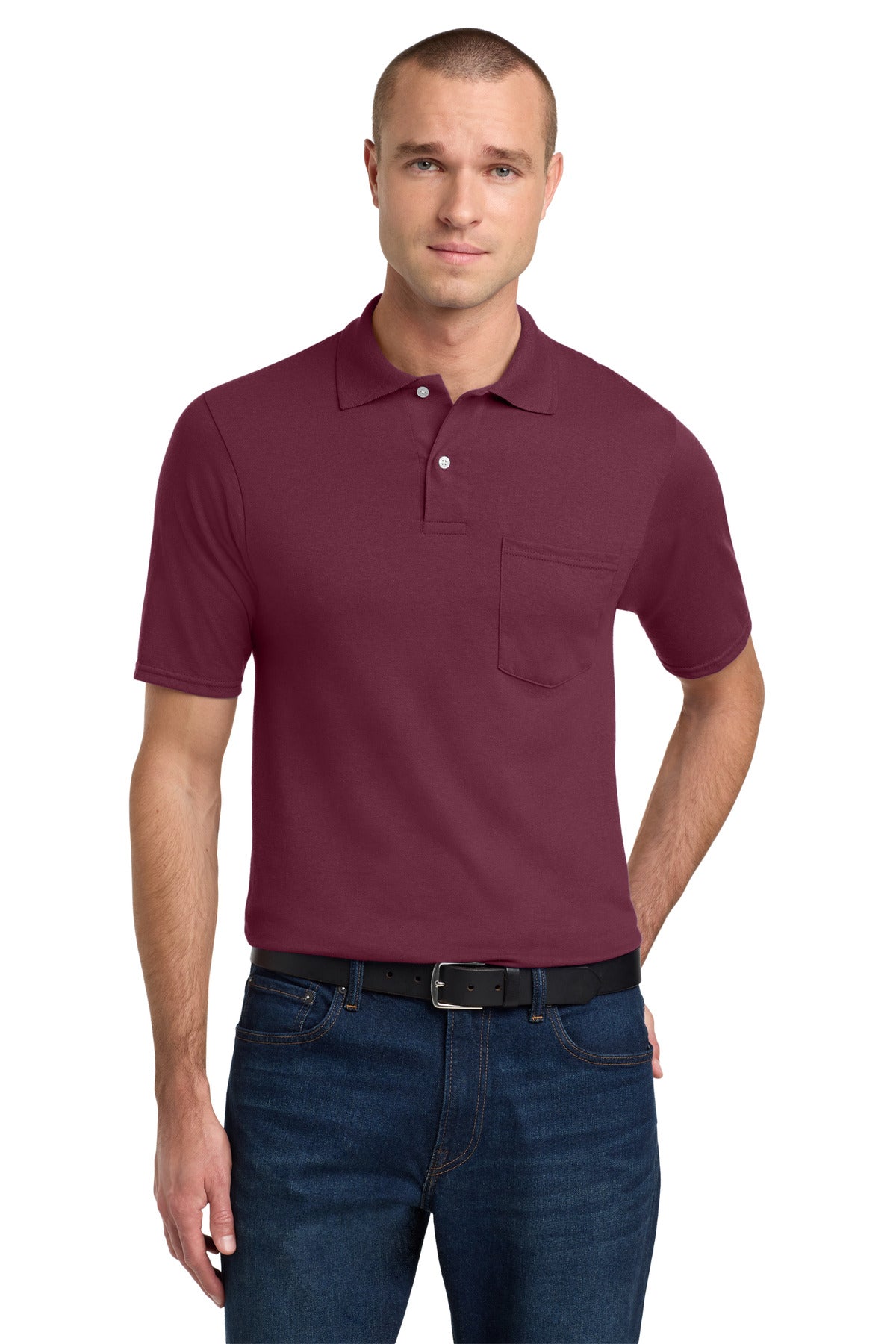 Jerzees Dri-Power Pocket Sport Shirt. 436MP in Maroon