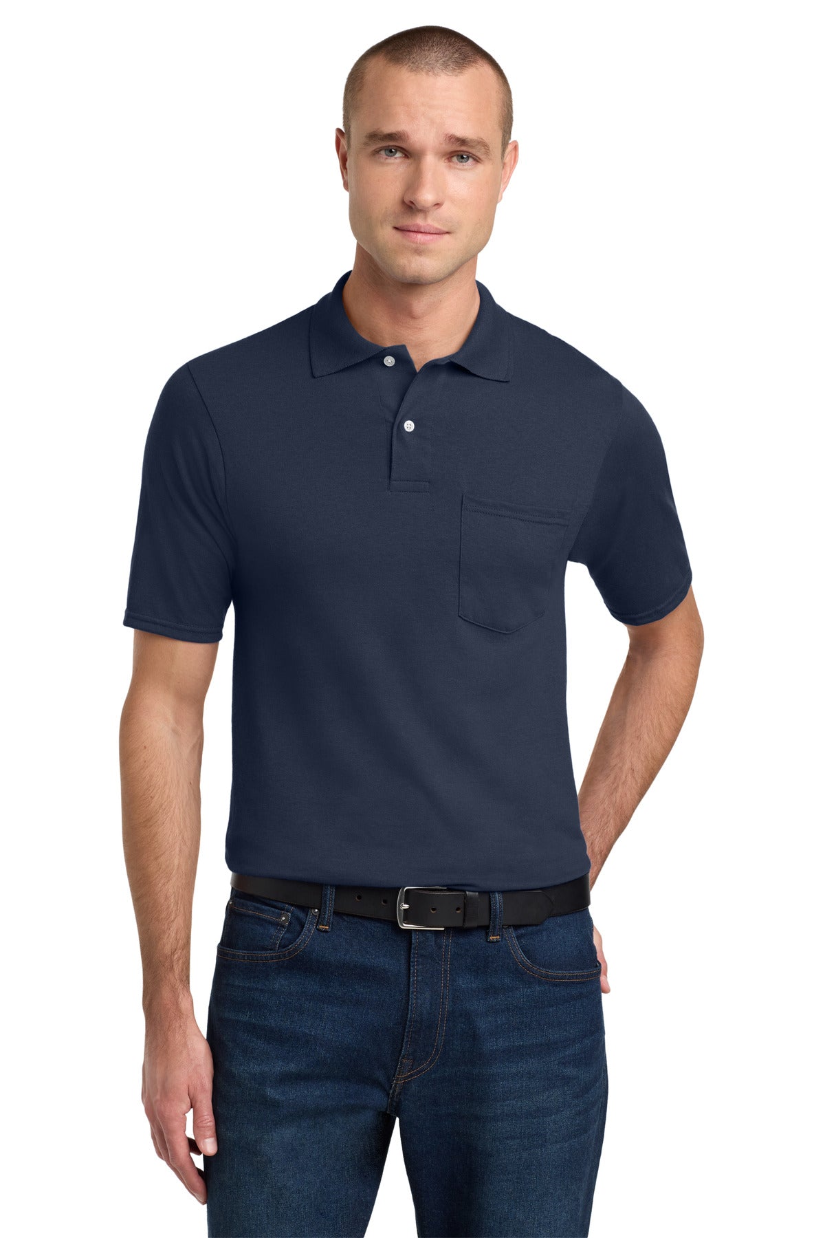 Jerzees Dri-Power Pocket Sport Shirt. 436MP in J. Navy
