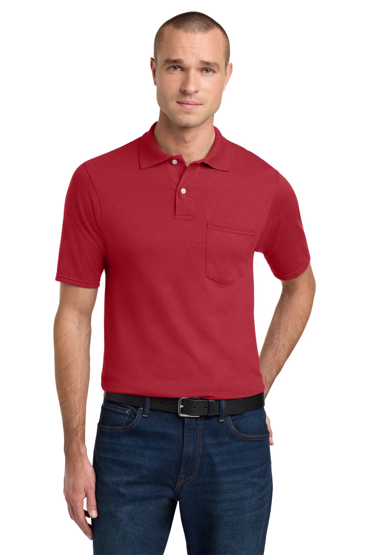 Jerzees Dri-Power Pocket Sport Shirt. 436MP in True Red