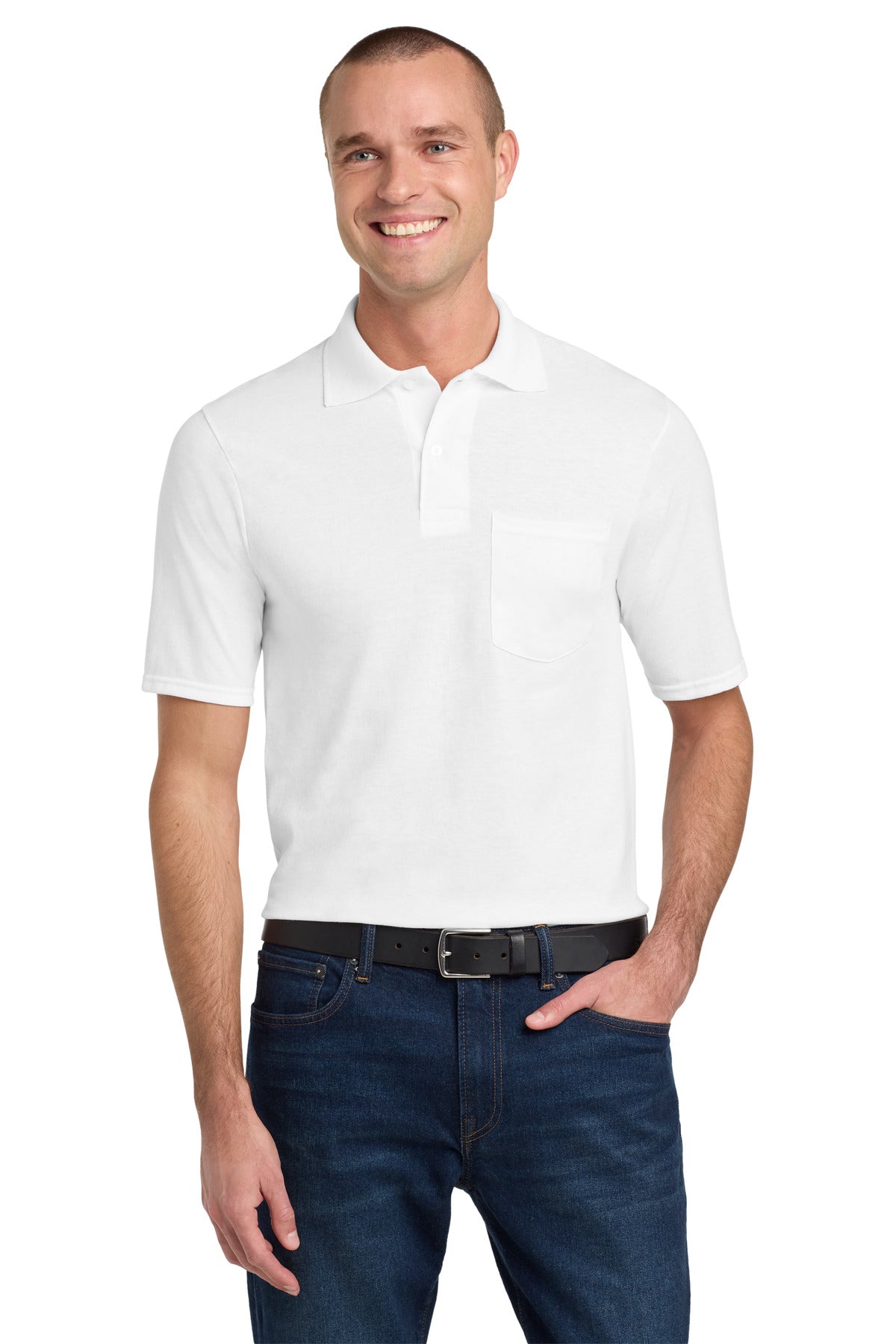 Jerzees Dri-Power Pocket Sport Shirt. 436MP in White