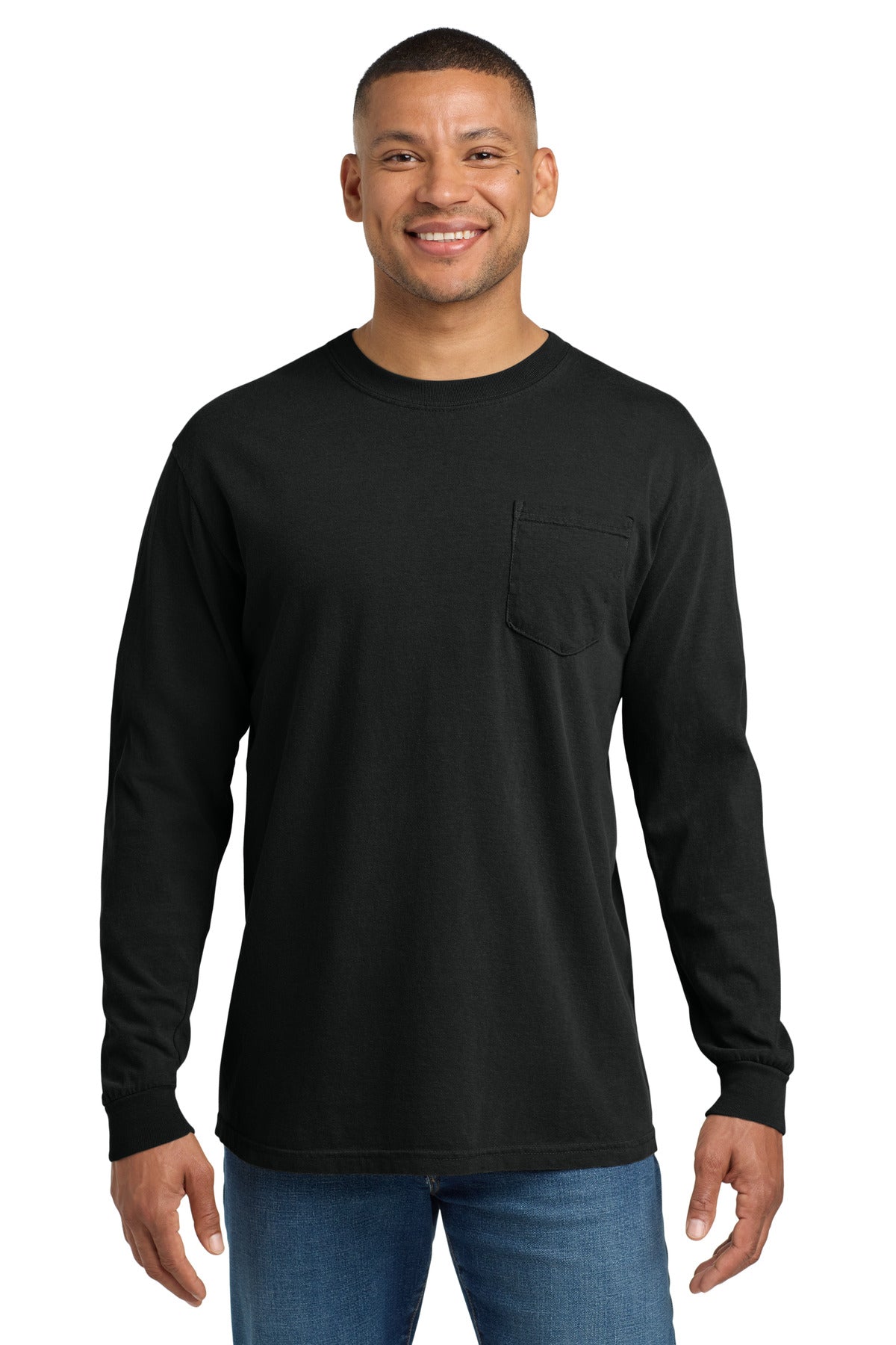 COMFORT COLORS  Heavyweight Ring Spun Long Sleeve Pocket Tee. 4410 in Black
