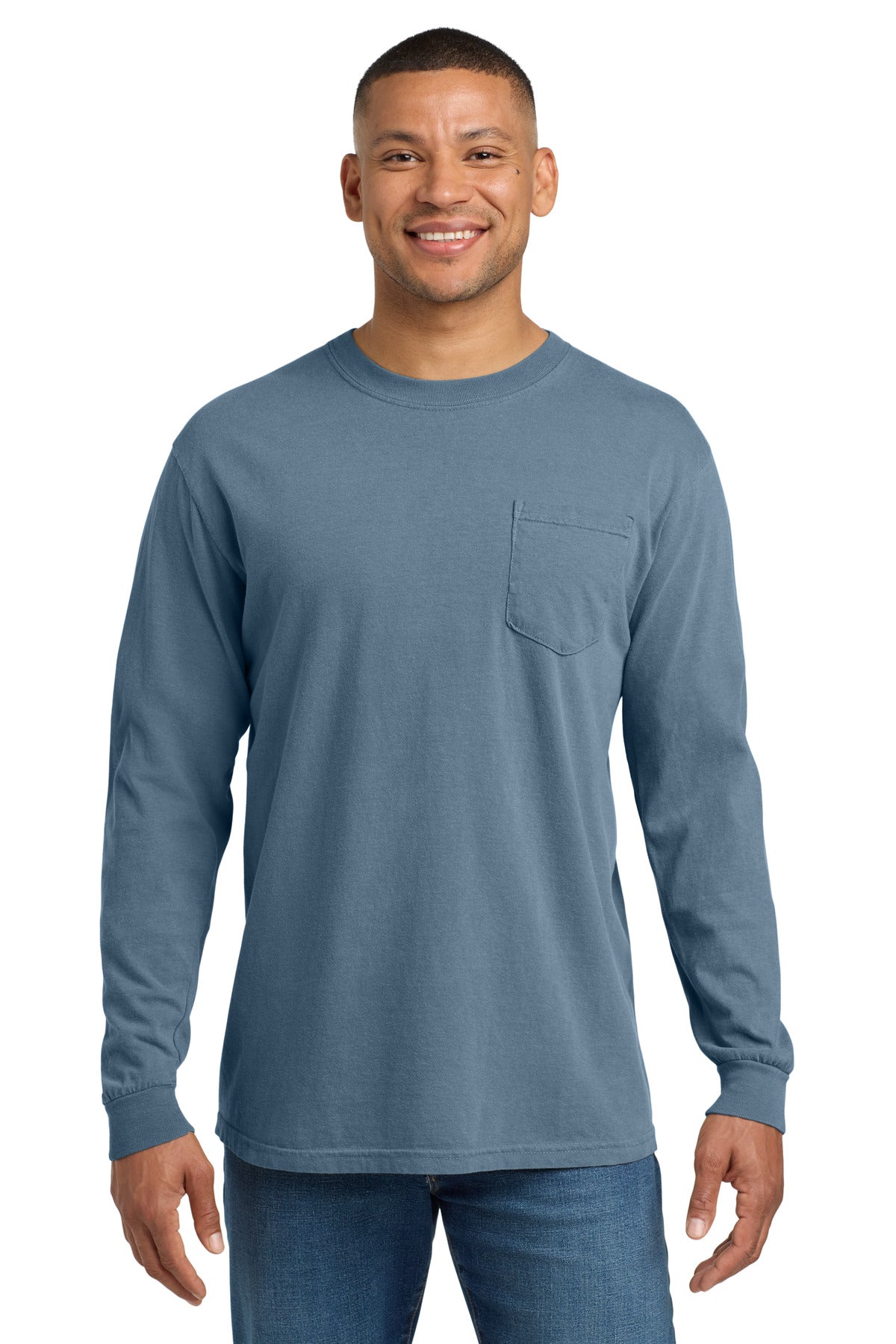 COMFORT COLORS  Heavyweight Ring Spun Long Sleeve Pocket Tee. 4410 in Blue Jean