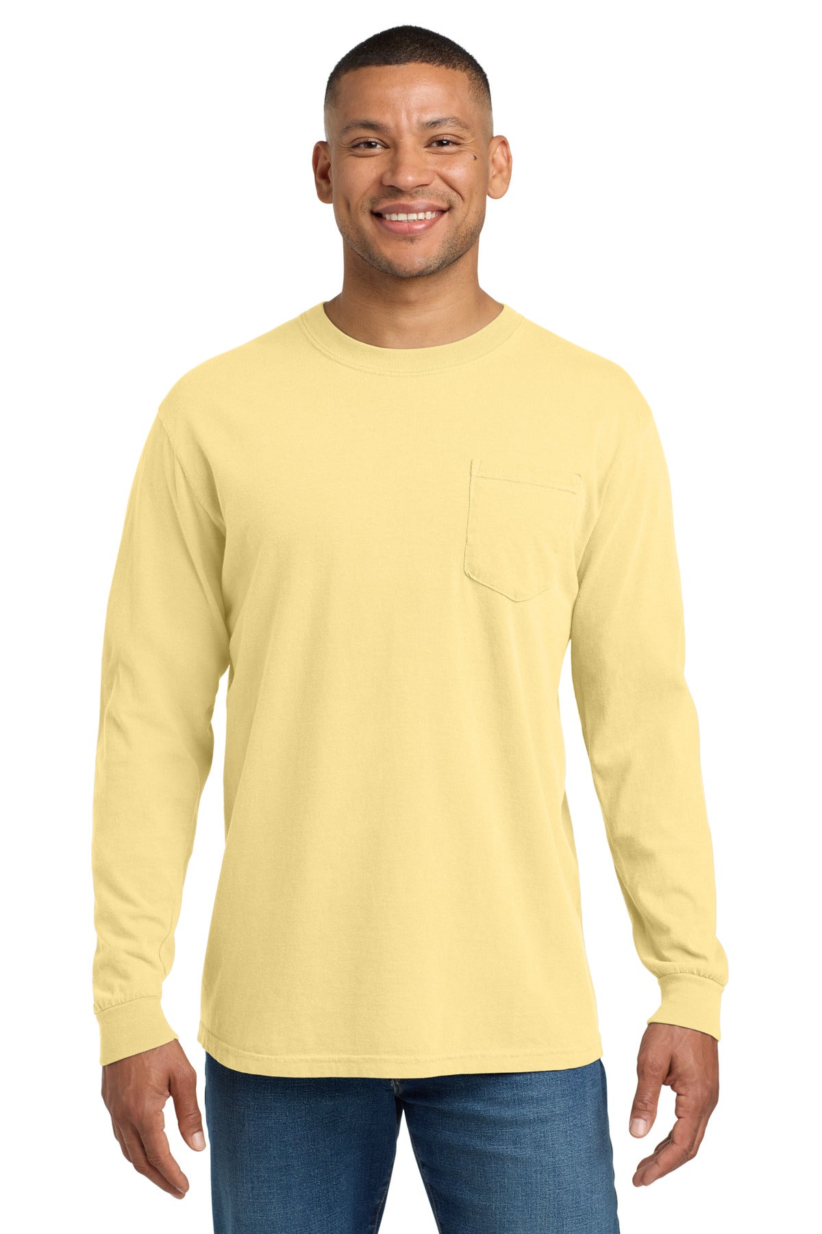 COMFORT COLORS  Heavyweight Ring Spun Long Sleeve Pocket Tee. 4410 in Butter