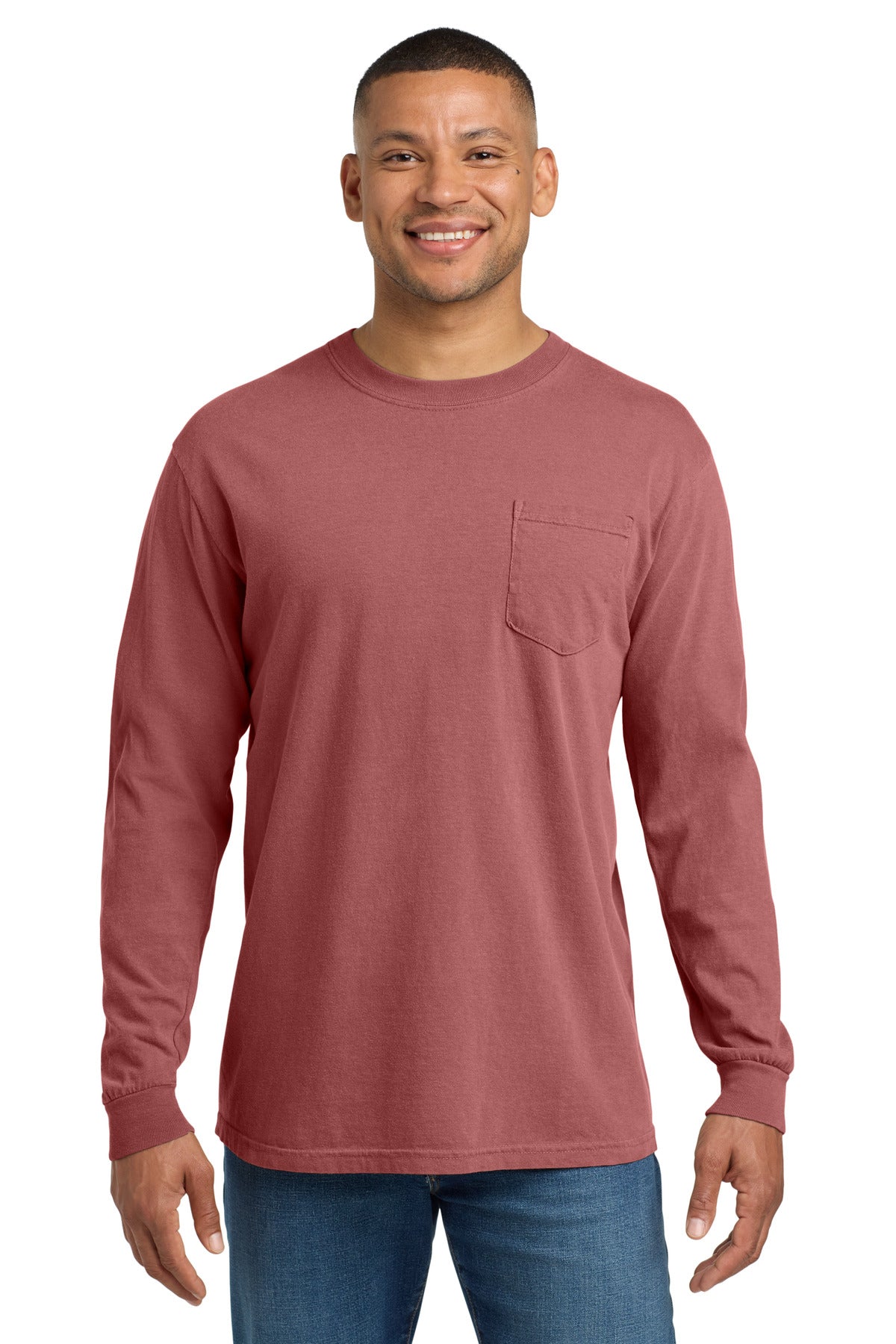 COMFORT COLORS  Heavyweight Ring Spun Long Sleeve Pocket Tee. 4410 in Crimson