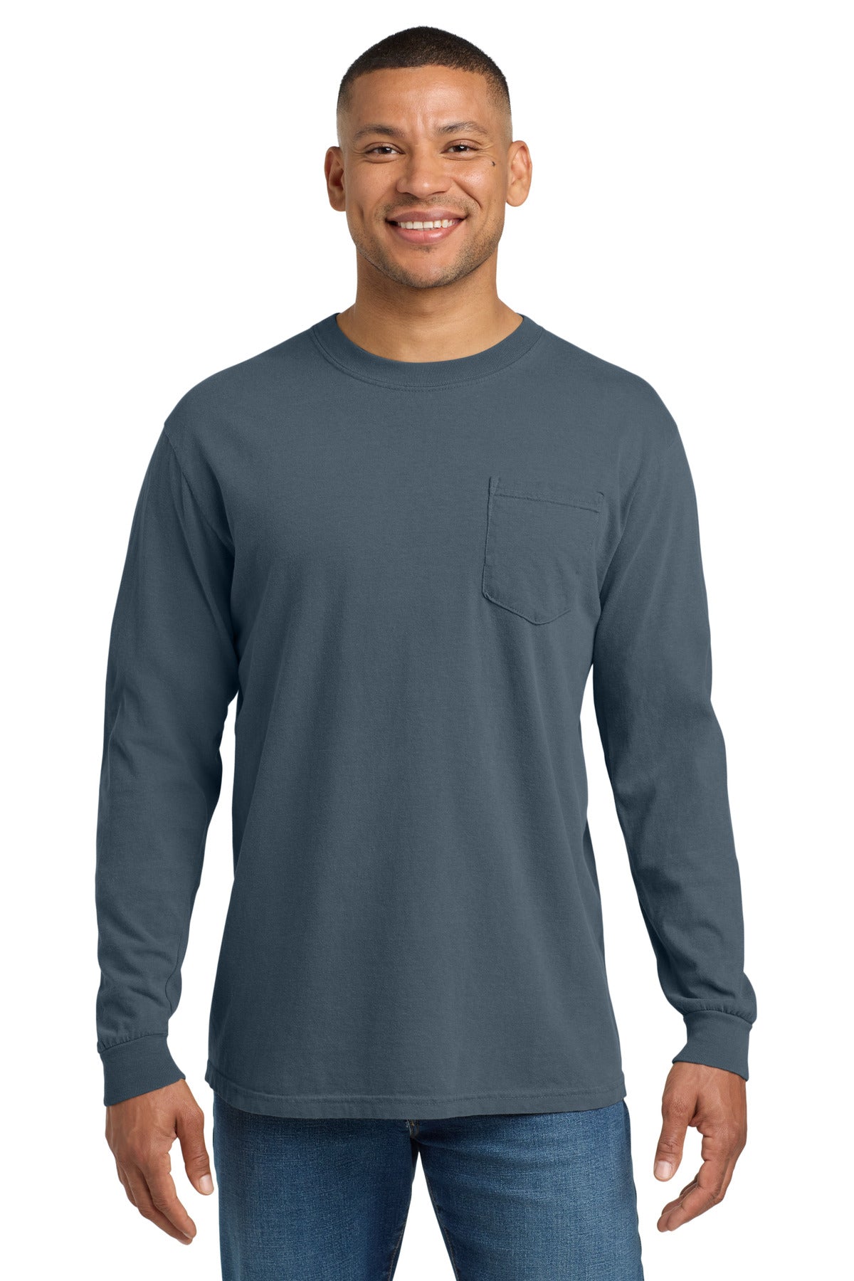 COMFORT COLORS  Heavyweight Ring Spun Long Sleeve Pocket Tee. 4410 in Denim