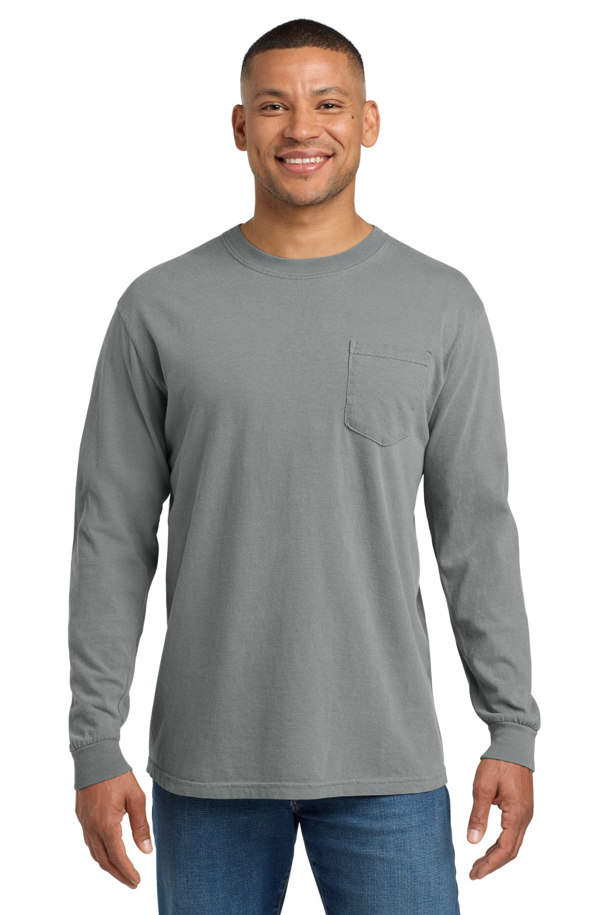 COMFORT COLORS  Heavyweight Ring Spun Long Sleeve Pocket Tee. 4410 in Granite