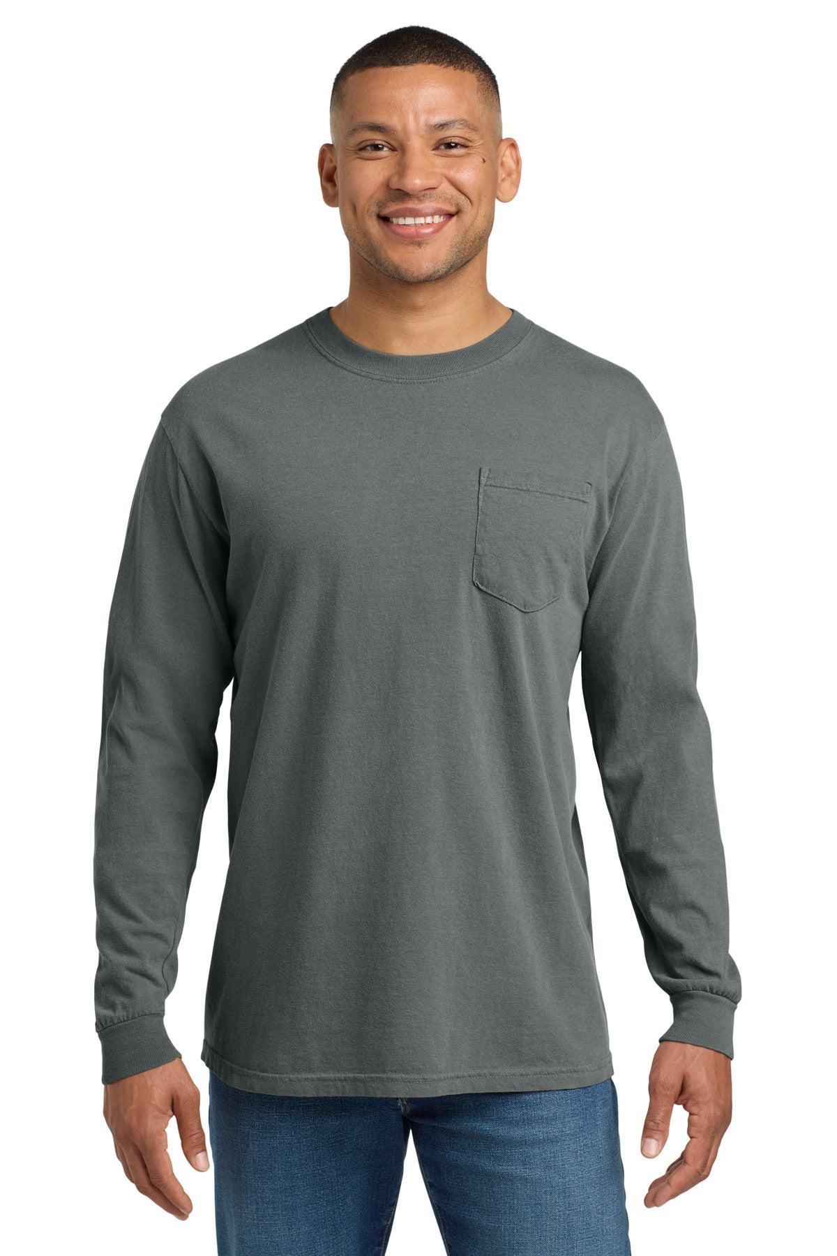 COMFORT COLORS  Heavyweight Ring Spun Long Sleeve Pocket Tee. 4410 in Grey