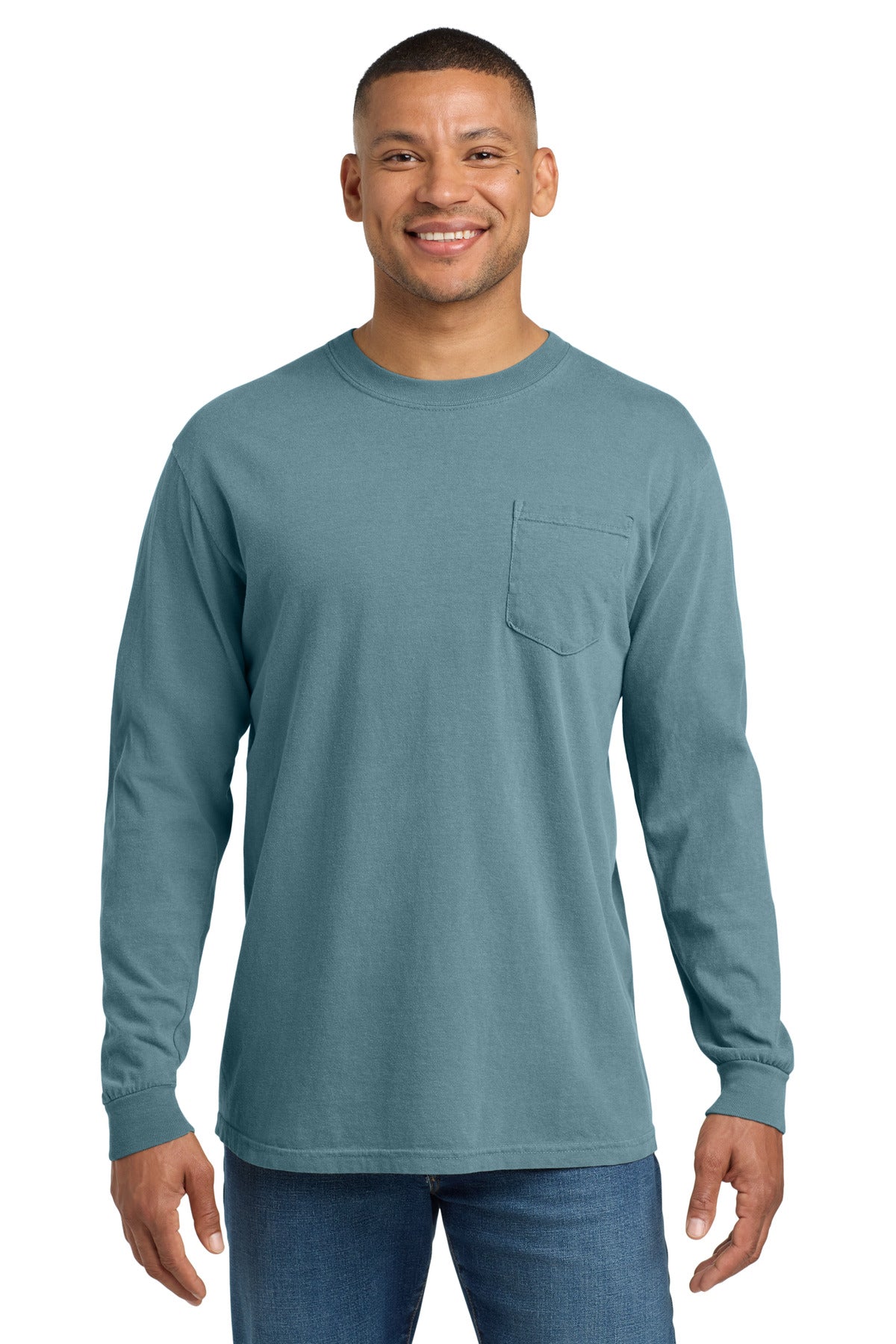 COMFORT COLORS  Heavyweight Ring Spun Long Sleeve Pocket Tee. 4410 in Ice Blue