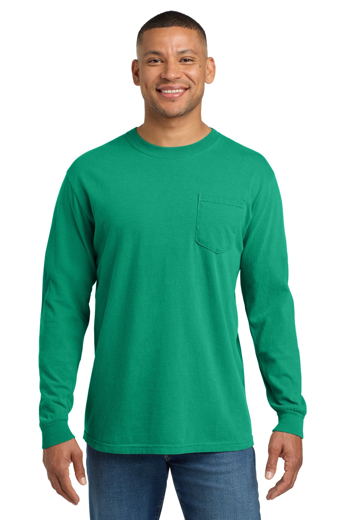 COMFORT COLORS  Heavyweight Ring Spun Long Sleeve Pocket Tee. 4410 in Island Green