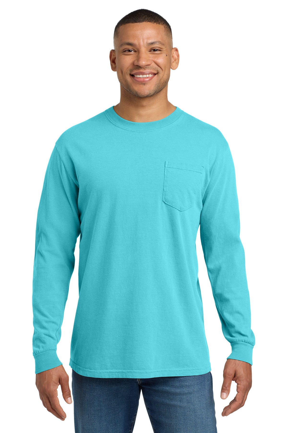 COMFORT COLORS  Heavyweight Ring Spun Long Sleeve Pocket Tee. 4410 in Lagoon
