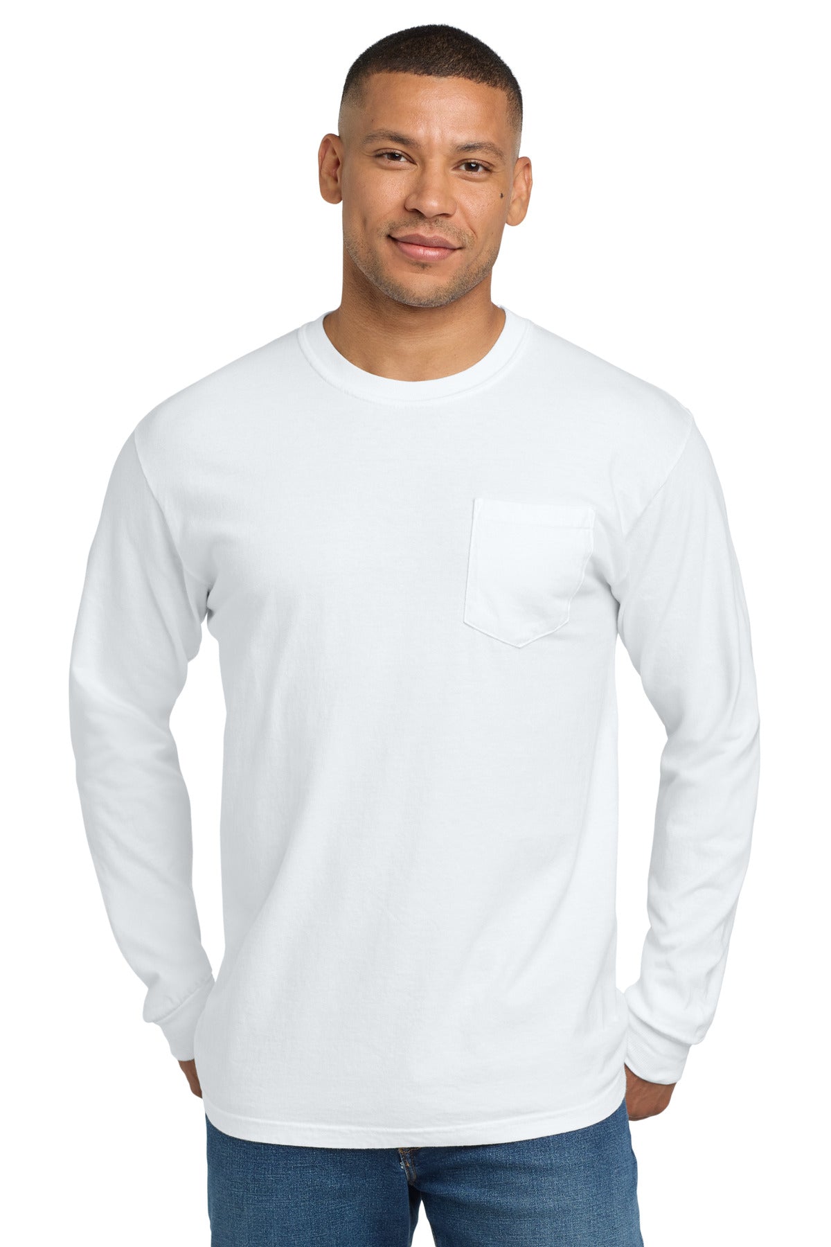 COMFORT COLORS  Heavyweight Ring Spun Long Sleeve Pocket Tee. 4410 in White
