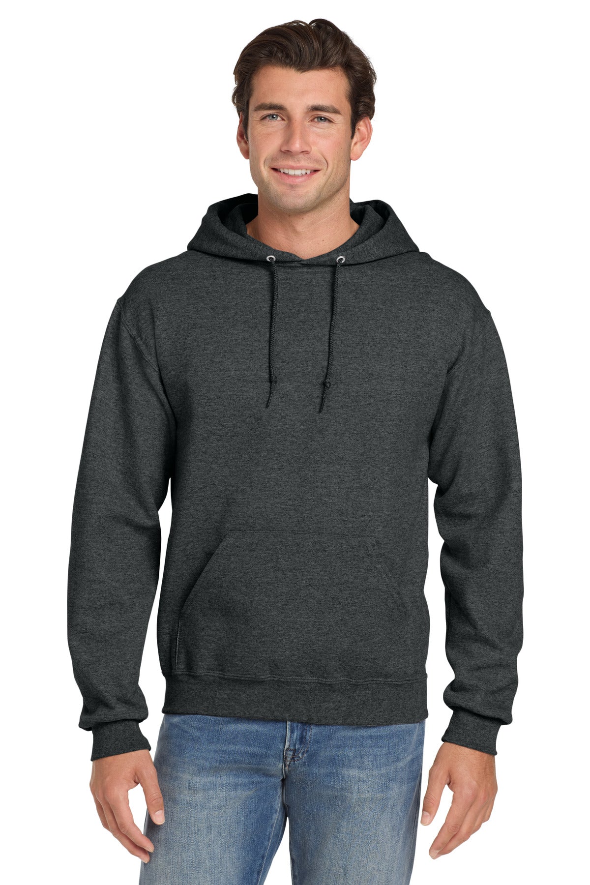 Jerzees Super Sweats NuBlend - Pullover Hooded Sweatshirt.  4997M in Black Heather