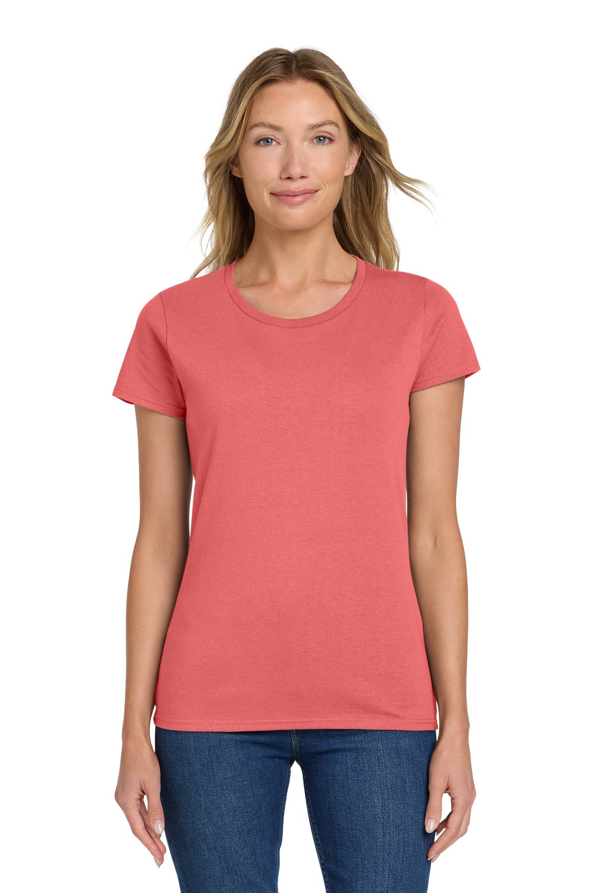 Gildan Women's Heavy Cotton 100% Cotton T-Shirt. 5000L in Coral Silk