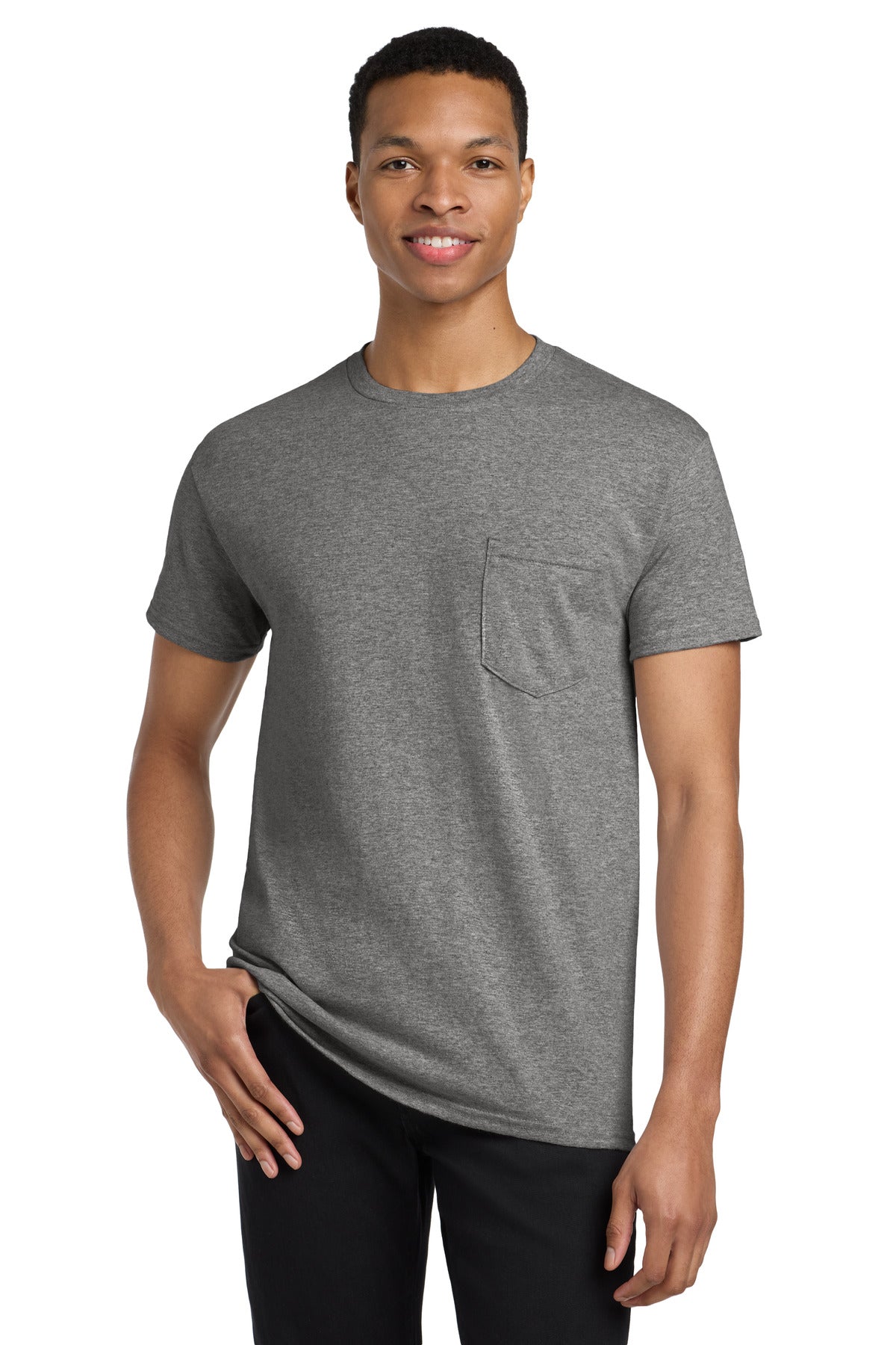 Gildan  Heavy Cotton  100% Cotton Pocket T-Shirt. 5300 in Graphite Heather