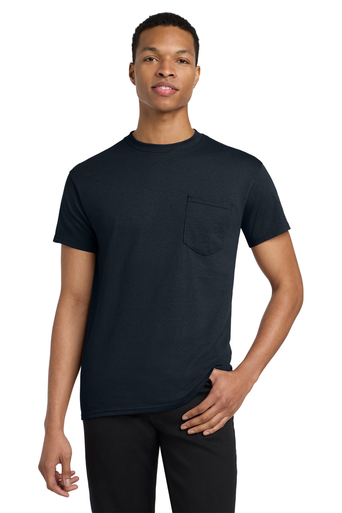 Gildan  Heavy Cotton  100% Cotton Pocket T-Shirt. 5300 in Navy