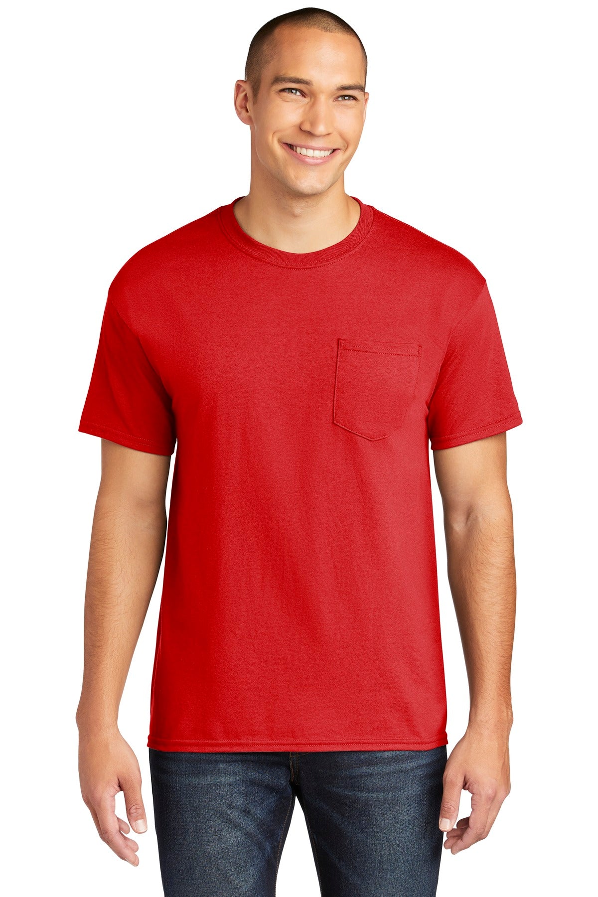 Gildan  Heavy Cotton  100% Cotton Pocket T-Shirt. 5300 in Red
