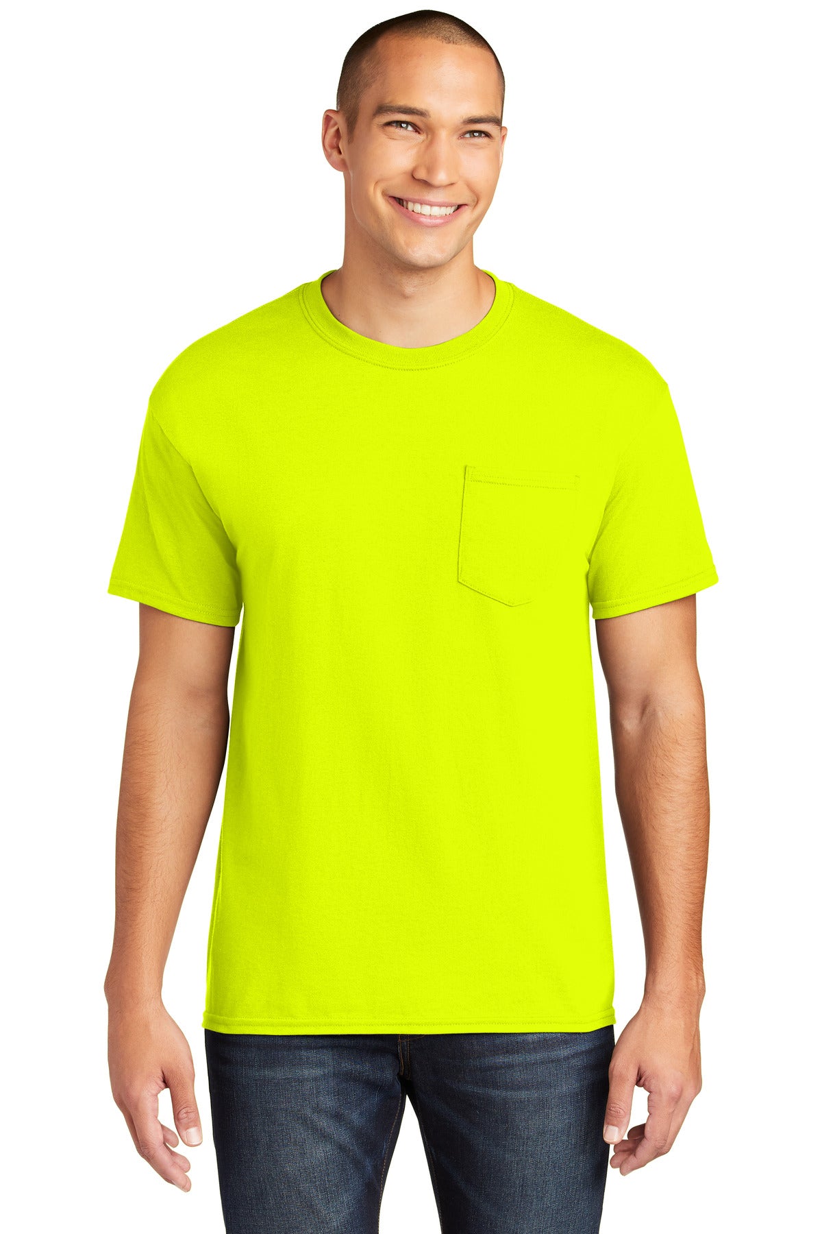 Gildan  Heavy Cotton  100% Cotton Pocket T-Shirt. 5300 in Safety Green