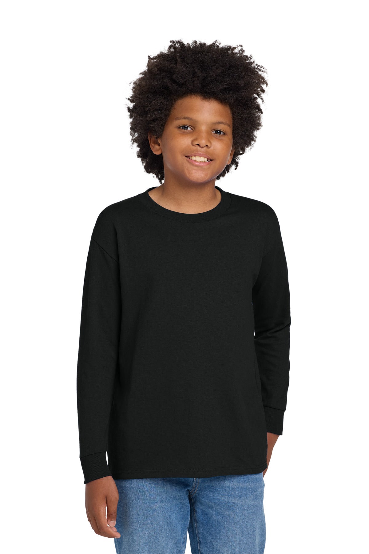 Gildan Youth Heavy Cotton 100% Cotton Long Sleeve T-Shirt. 5400B in Black