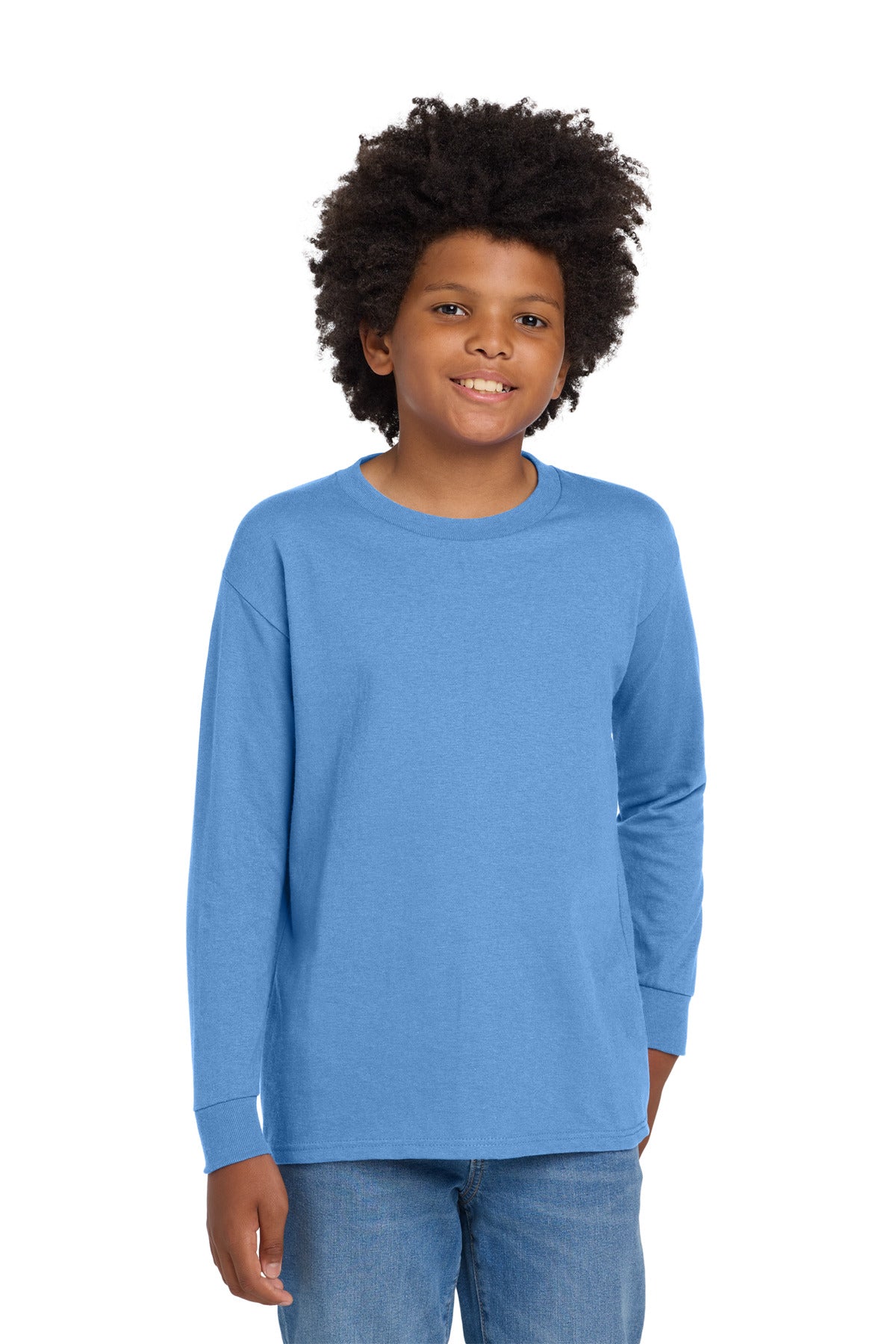 Gildan Youth Heavy Cotton 100% Cotton Long Sleeve T-Shirt. 5400B in Carolina Blue