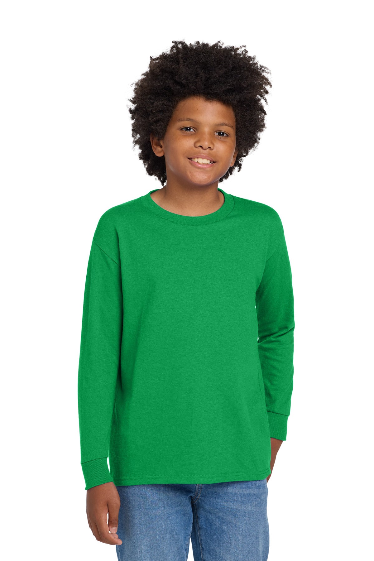 Gildan Youth Heavy Cotton 100% Cotton Long Sleeve T-Shirt. 5400B in Irish Green