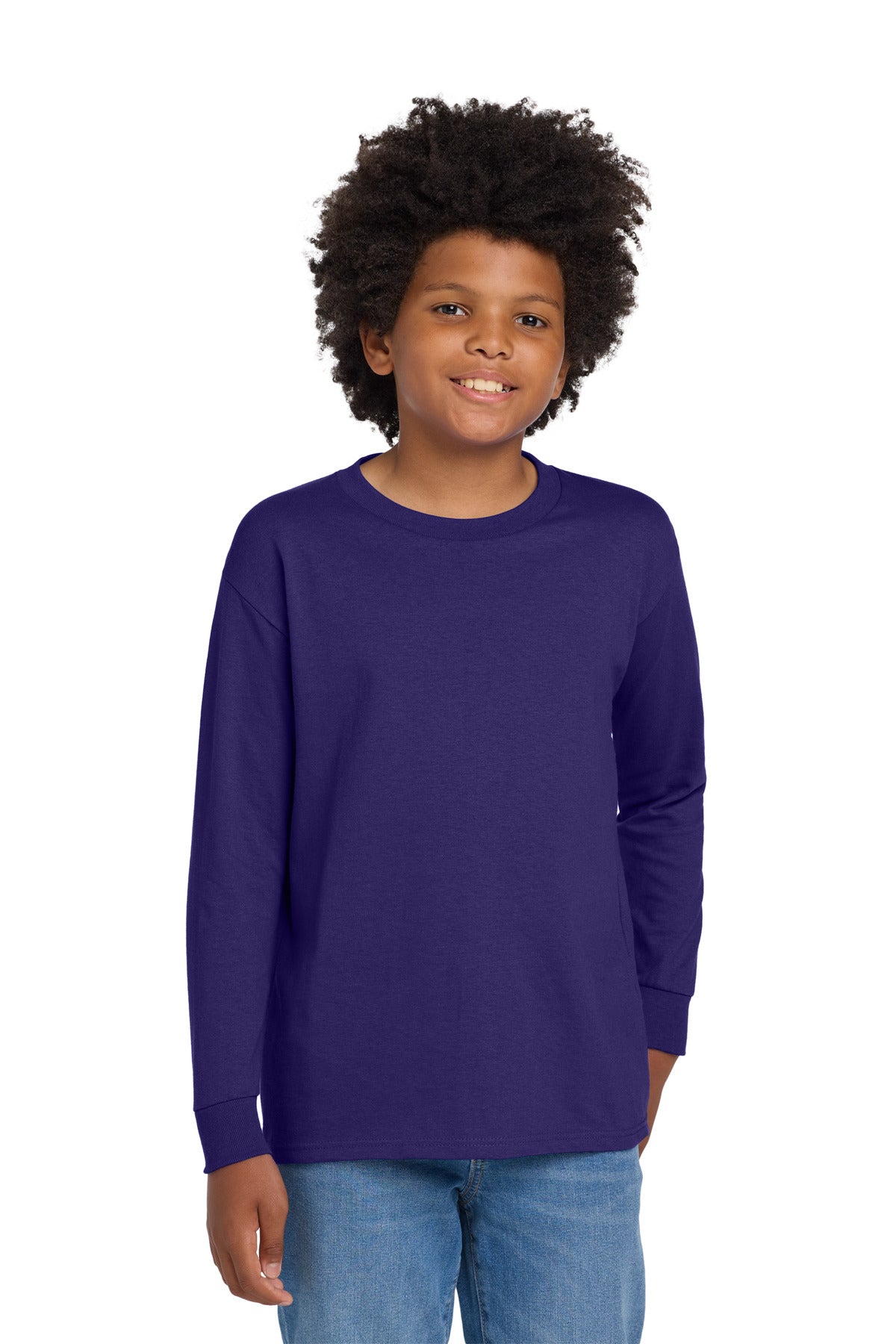 Gildan Youth Heavy Cotton 100% Cotton Long Sleeve T-Shirt. 5400B in Purple