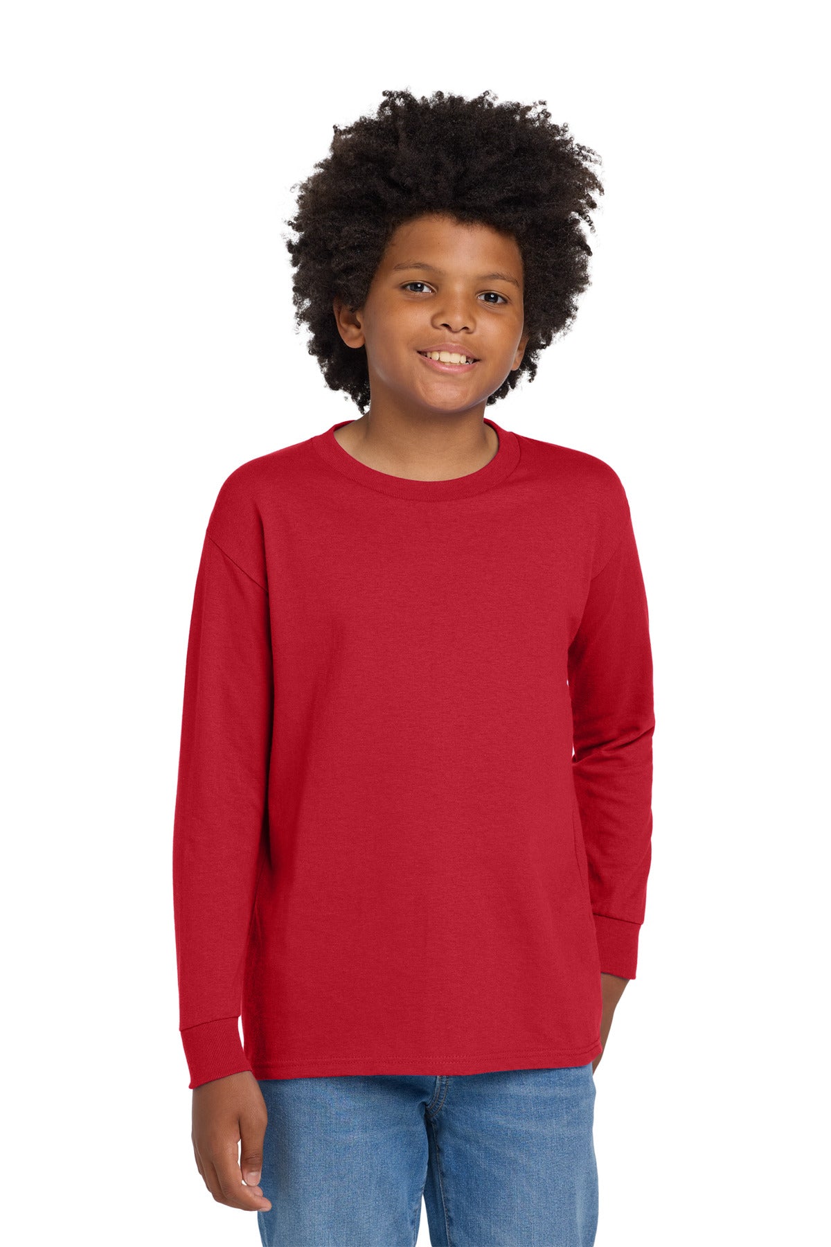 Gildan Youth Heavy Cotton 100% Cotton Long Sleeve T-Shirt. 5400B in Red