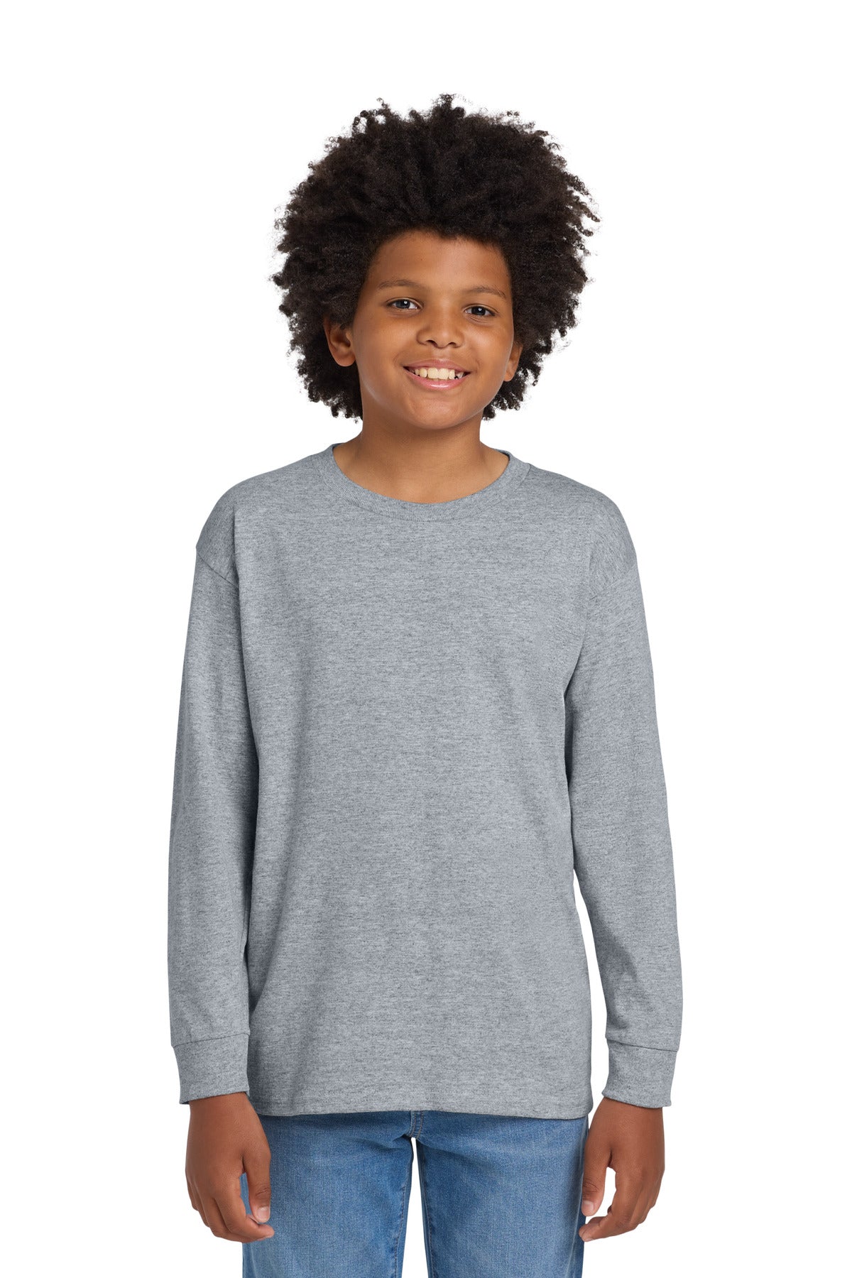 Gildan Youth Heavy Cotton 100% Cotton Long Sleeve T-Shirt. 5400B in Sport Grey