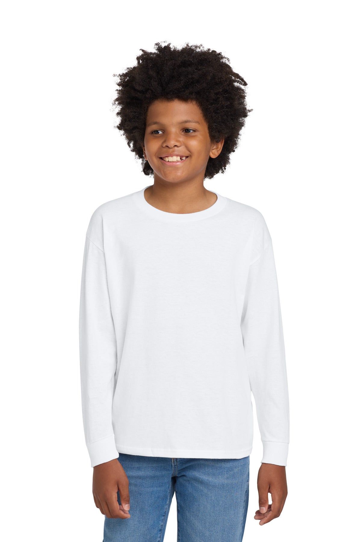 Gildan Youth Heavy Cotton 100% Cotton Long Sleeve T-Shirt. 5400B in White
