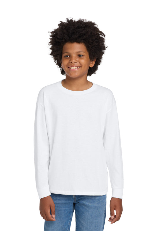 Gildan Youth Heavy Cotton 100% Cotton Long Sleeve T-Shirt. 5400B in White