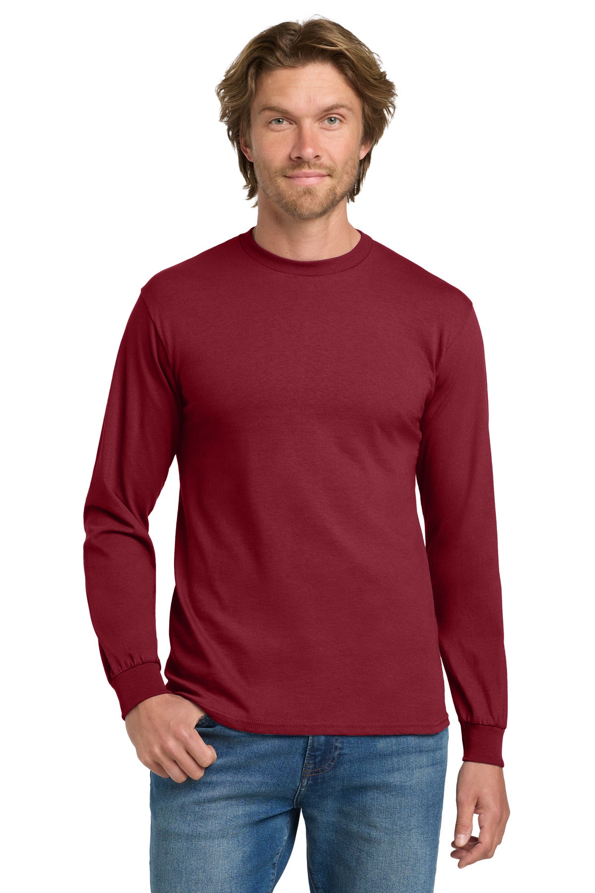 Gildan - Heavy Cotton 100% Cotton Long Sleeve T-Shirt.  5400 in Cardinal Red