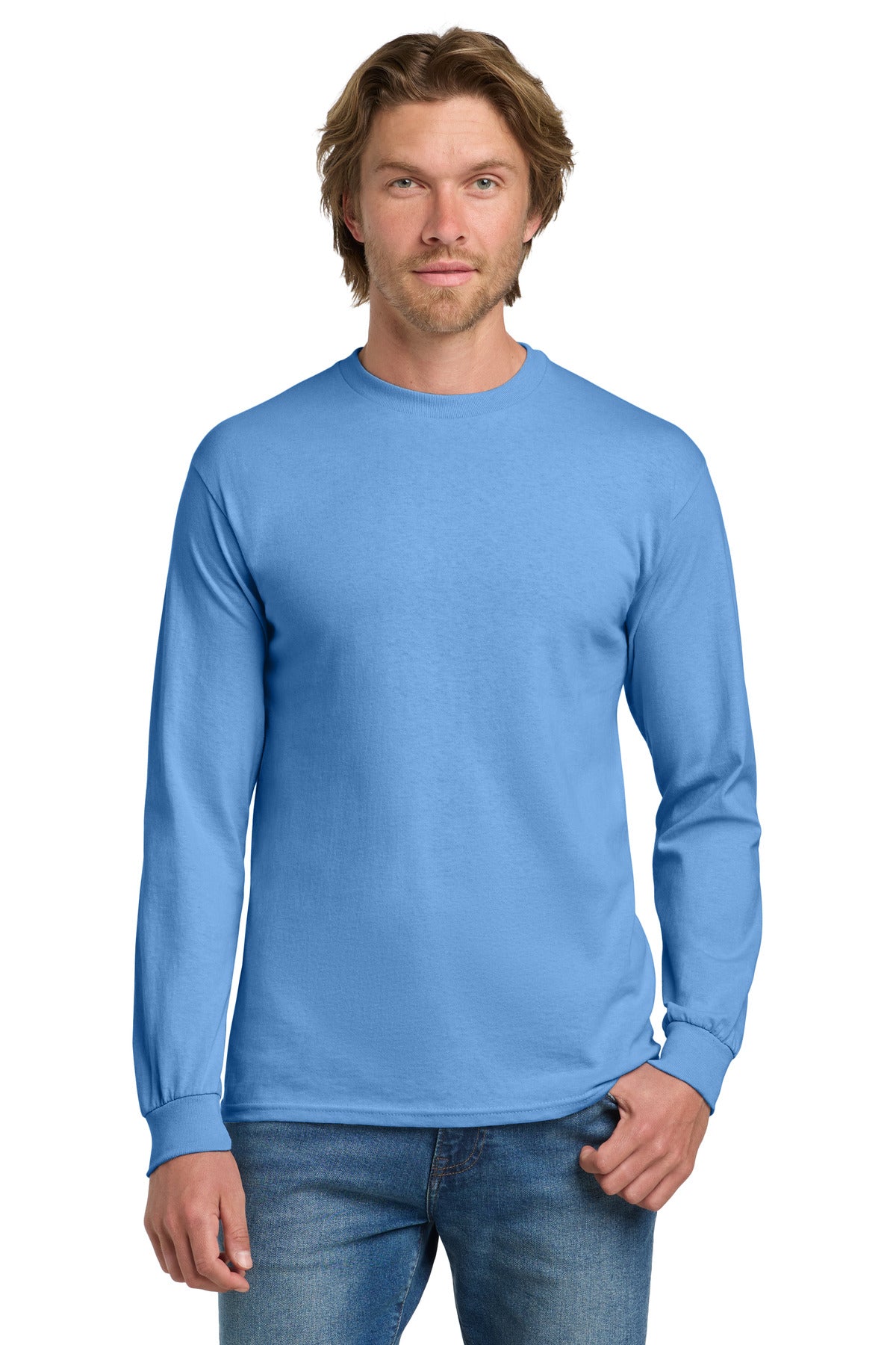 Gildan - Heavy Cotton 100% Cotton Long Sleeve T-Shirt.  5400 in Carolina Blue