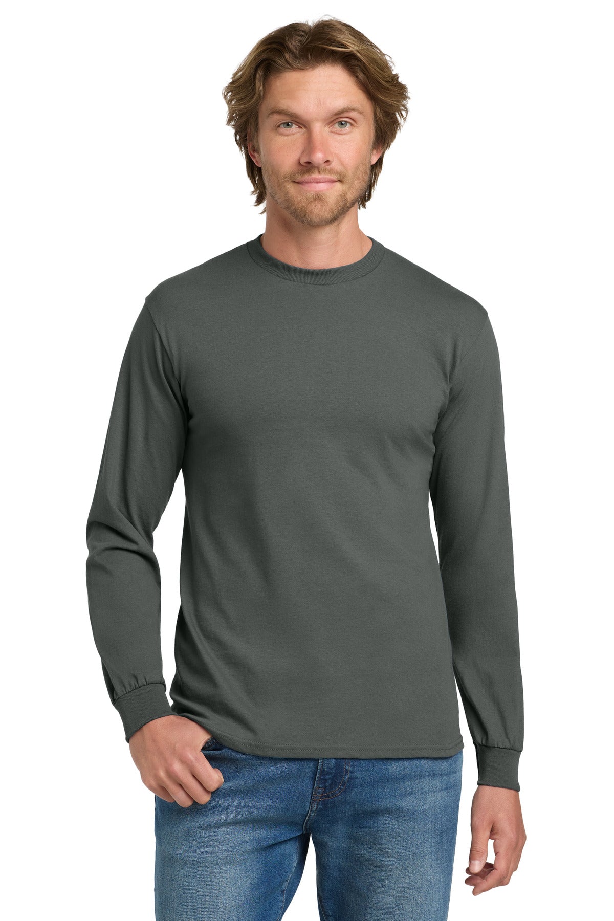 Gildan - Heavy Cotton 100% Cotton Long Sleeve T-Shirt.  5400 in Charcoal