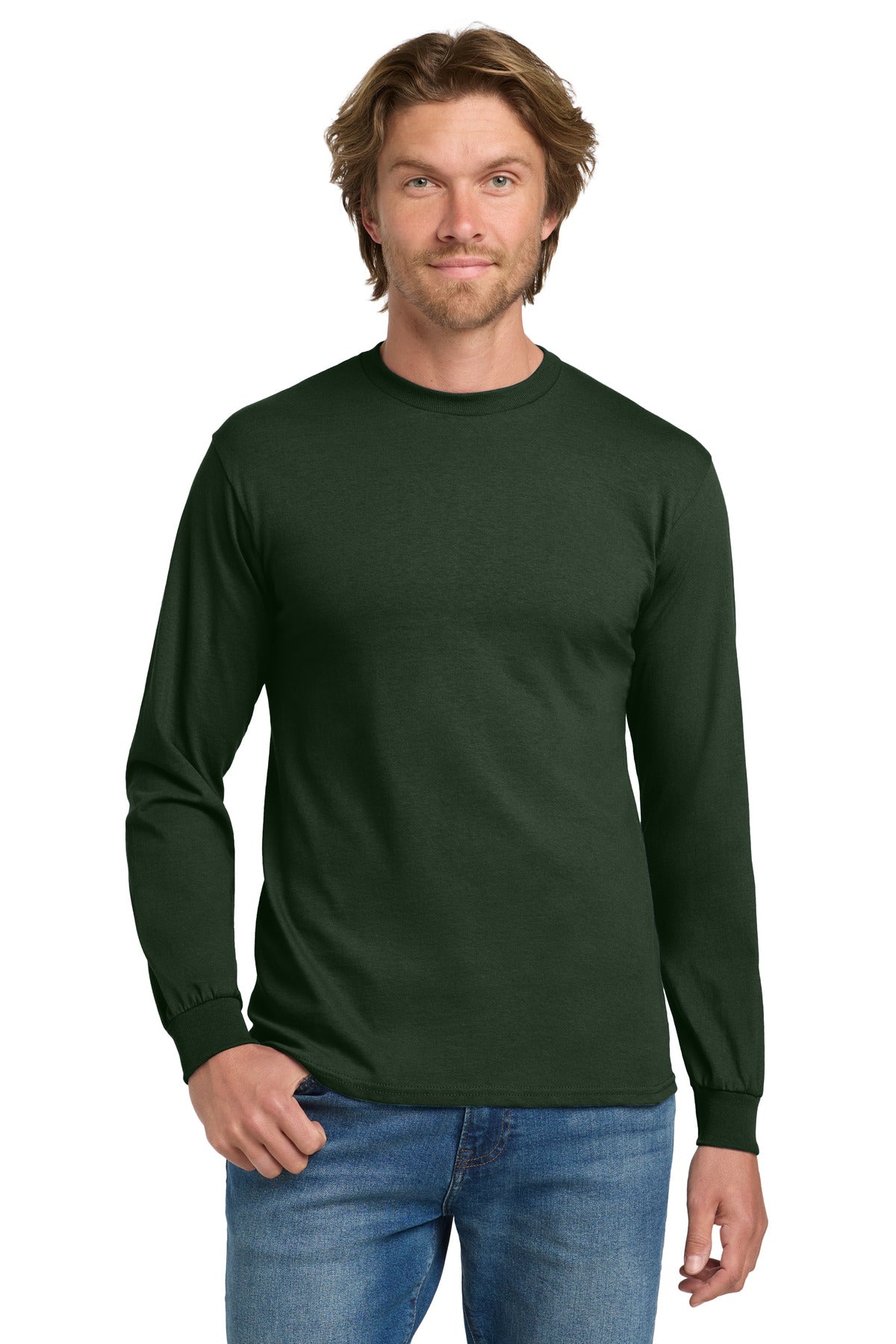 Gildan - Heavy Cotton 100% Cotton Long Sleeve T-Shirt.  5400 in Forest