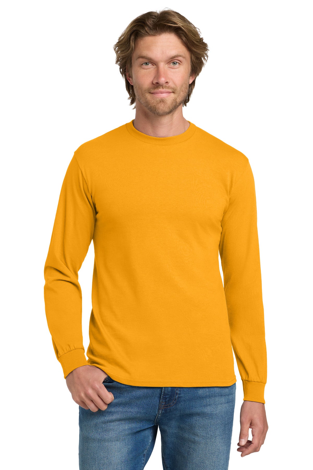 Gildan - Heavy Cotton 100% Cotton Long Sleeve T-Shirt.  5400 in Gold