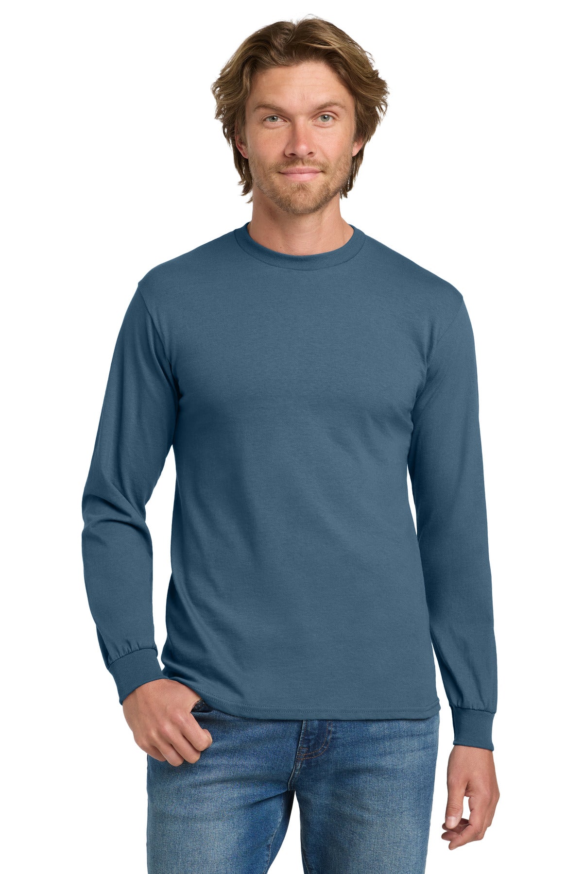 Gildan - Heavy Cotton 100% Cotton Long Sleeve T-Shirt.  5400 in Indigo Blue