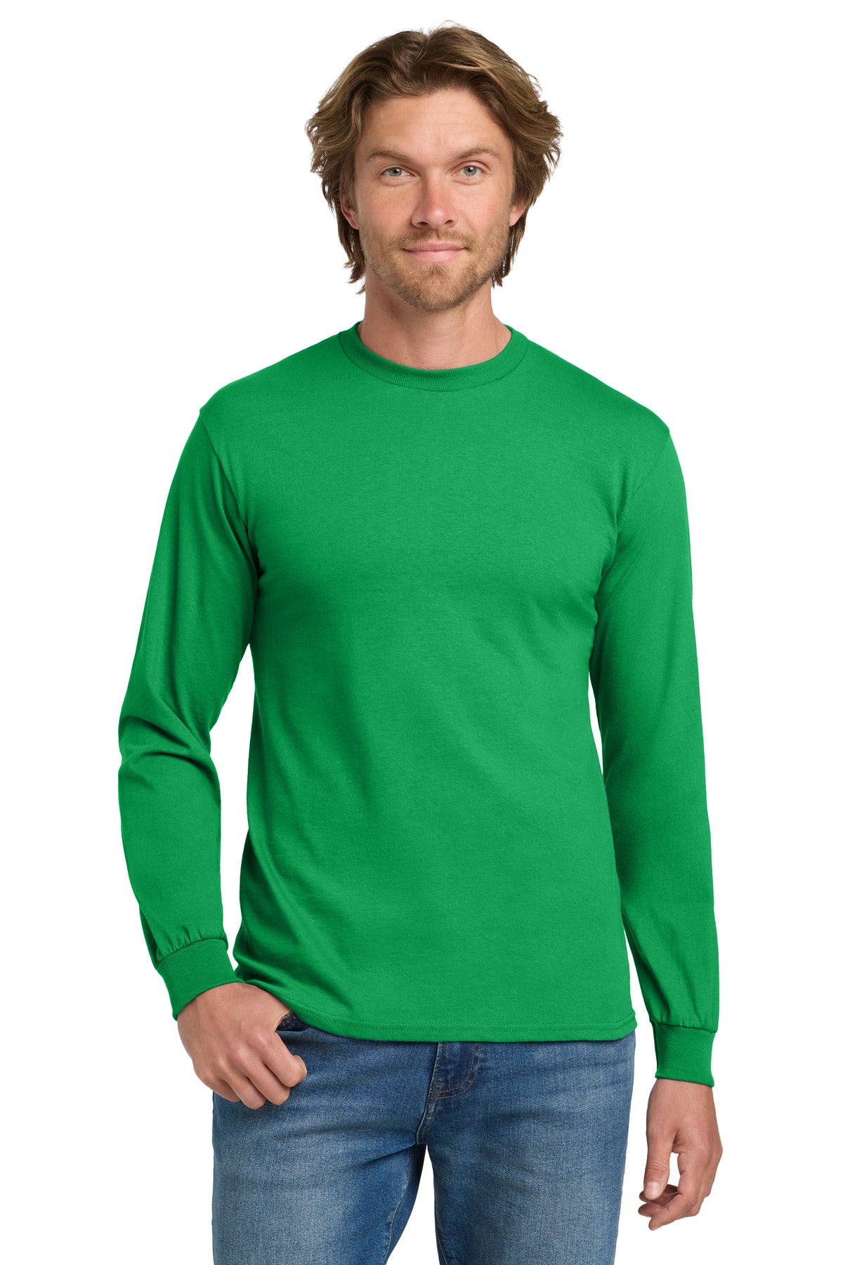 Gildan - Heavy Cotton 100% Cotton Long Sleeve T-Shirt.  5400 in Irish Green