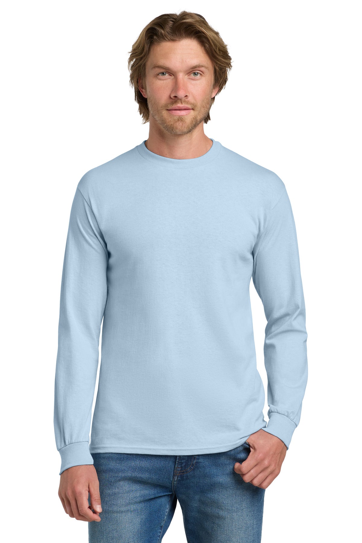 Gildan - Heavy Cotton 100% Cotton Long Sleeve T-Shirt.  5400 in Light Blue