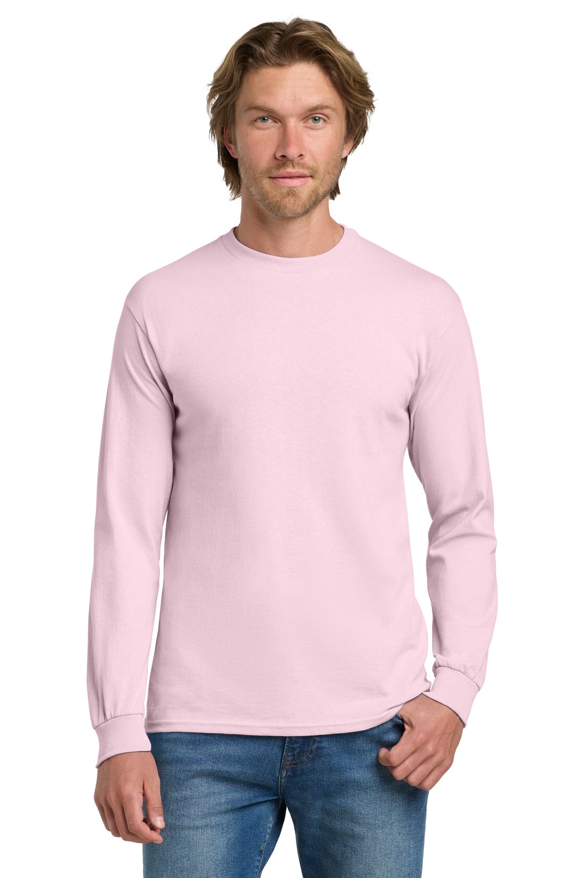 Gildan - Heavy Cotton 100% Cotton Long Sleeve T-Shirt.  5400 in Light Pink