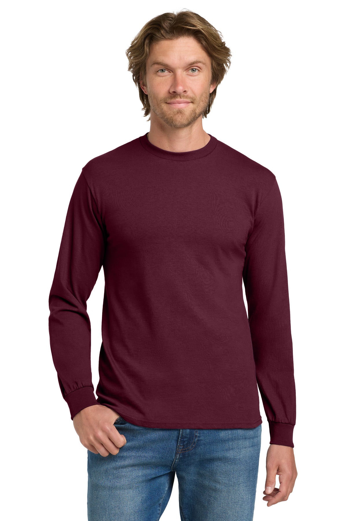 Gildan - Heavy Cotton 100% Cotton Long Sleeve T-Shirt.  5400 in Maroon
