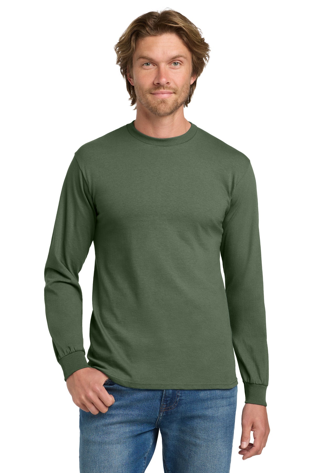 Gildan - Heavy Cotton 100% Cotton Long Sleeve T-Shirt.  5400 in Military Green