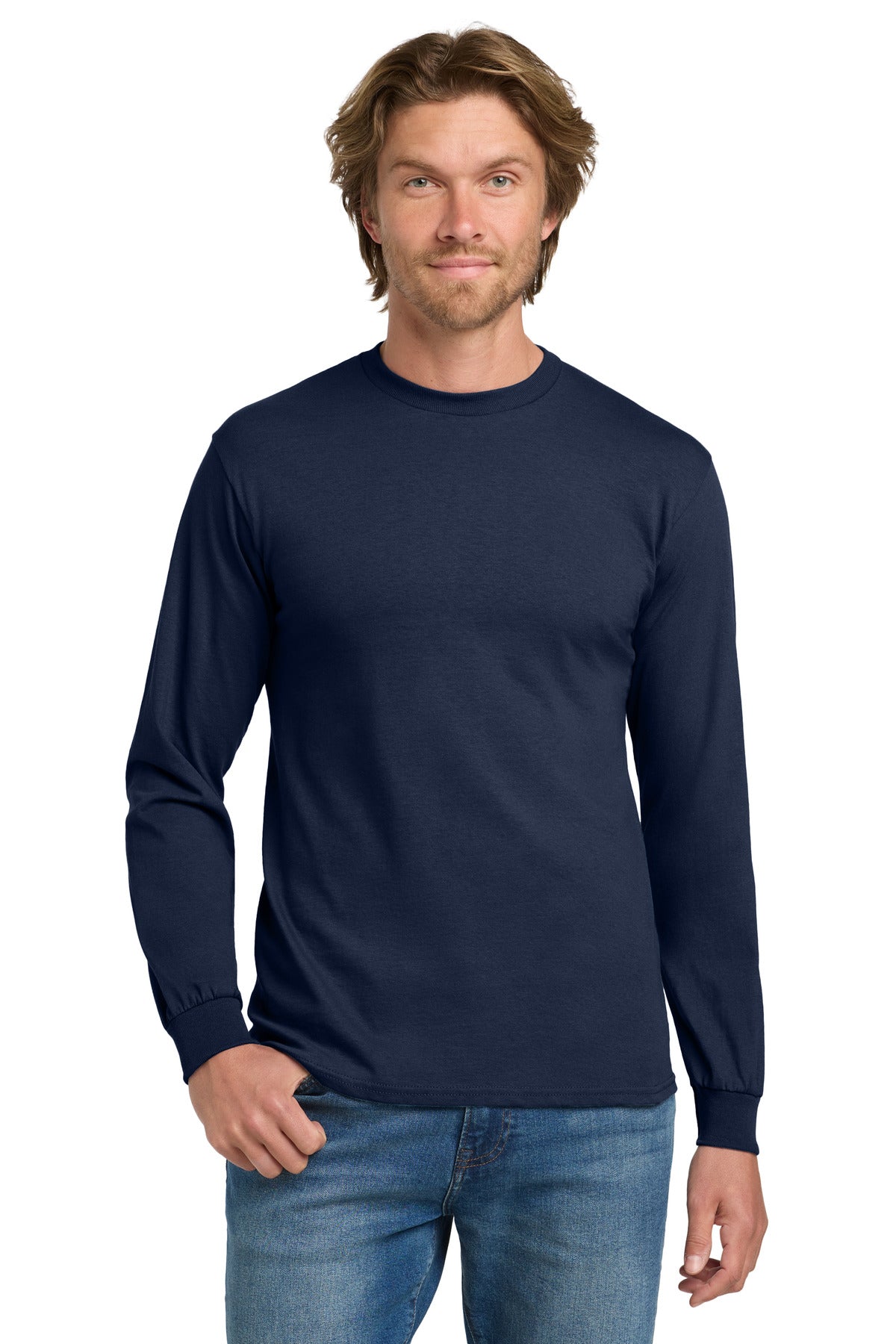Gildan - Heavy Cotton 100% Cotton Long Sleeve T-Shirt.  5400 in Navy